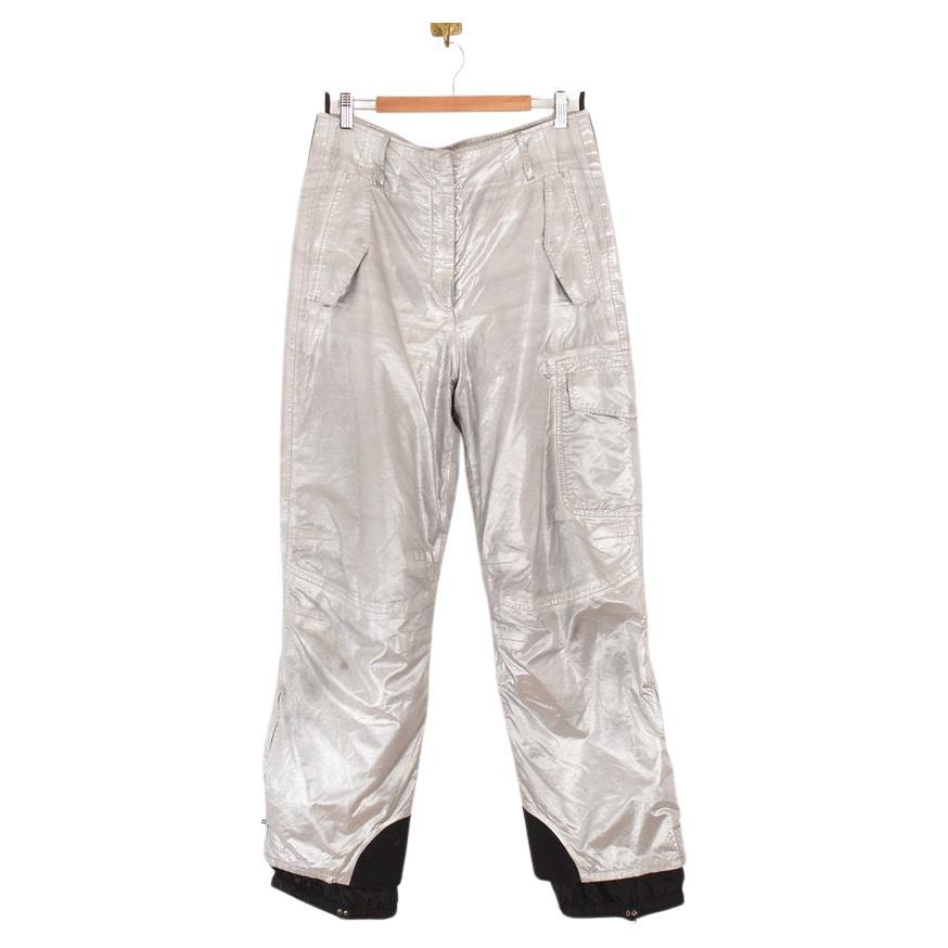 Y2k Prada 2000er Silber Linea Rossa Metallic-Skihose im Angebot