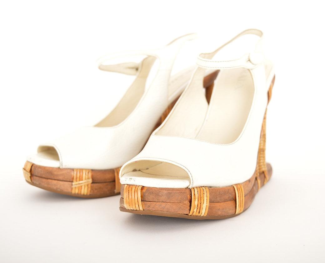 Y2K Prada Ss/2006 Bamboo Scaffolding White Leather Mary Jane High Heels 1