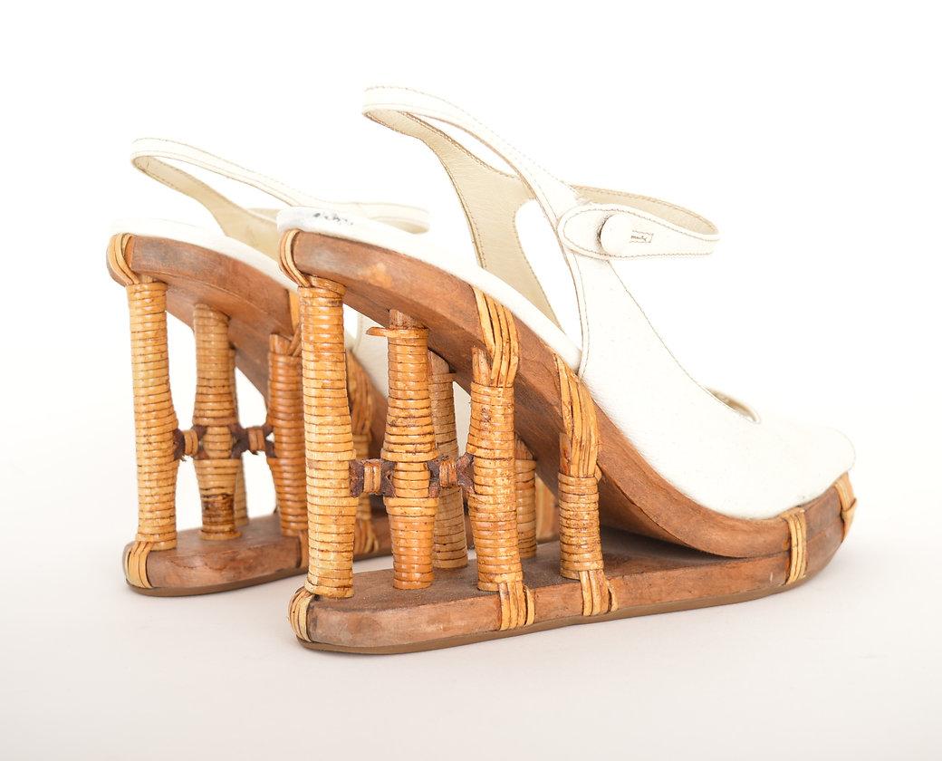 Y2K Prada Ss/2006 Bamboo Scaffolding White Leather Mary Jane High Heels 2