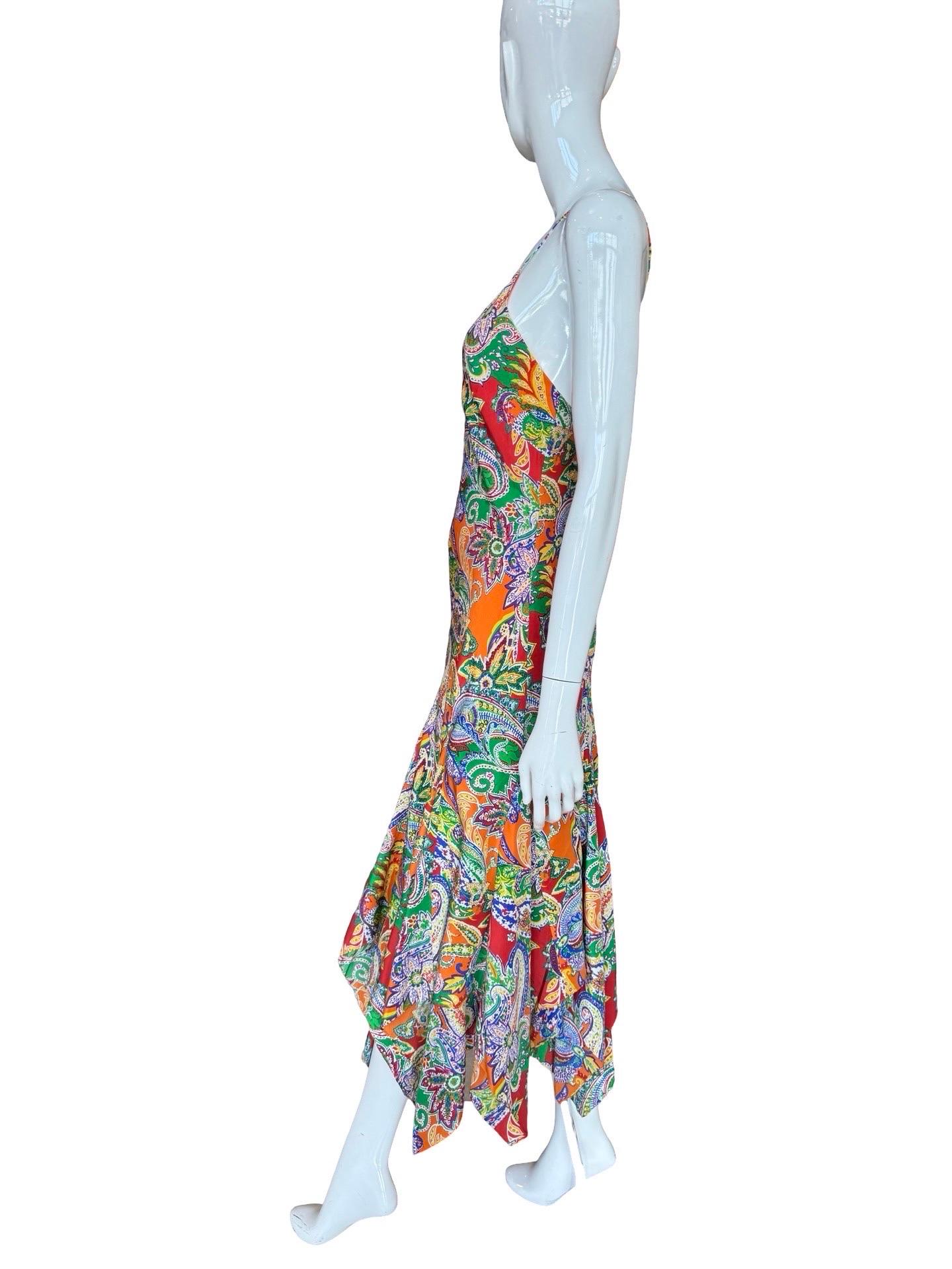 Y2K Ralph Lauren Blue Label Vestido pañuelo naranja en Bueno estado para la venta en Miami, FL