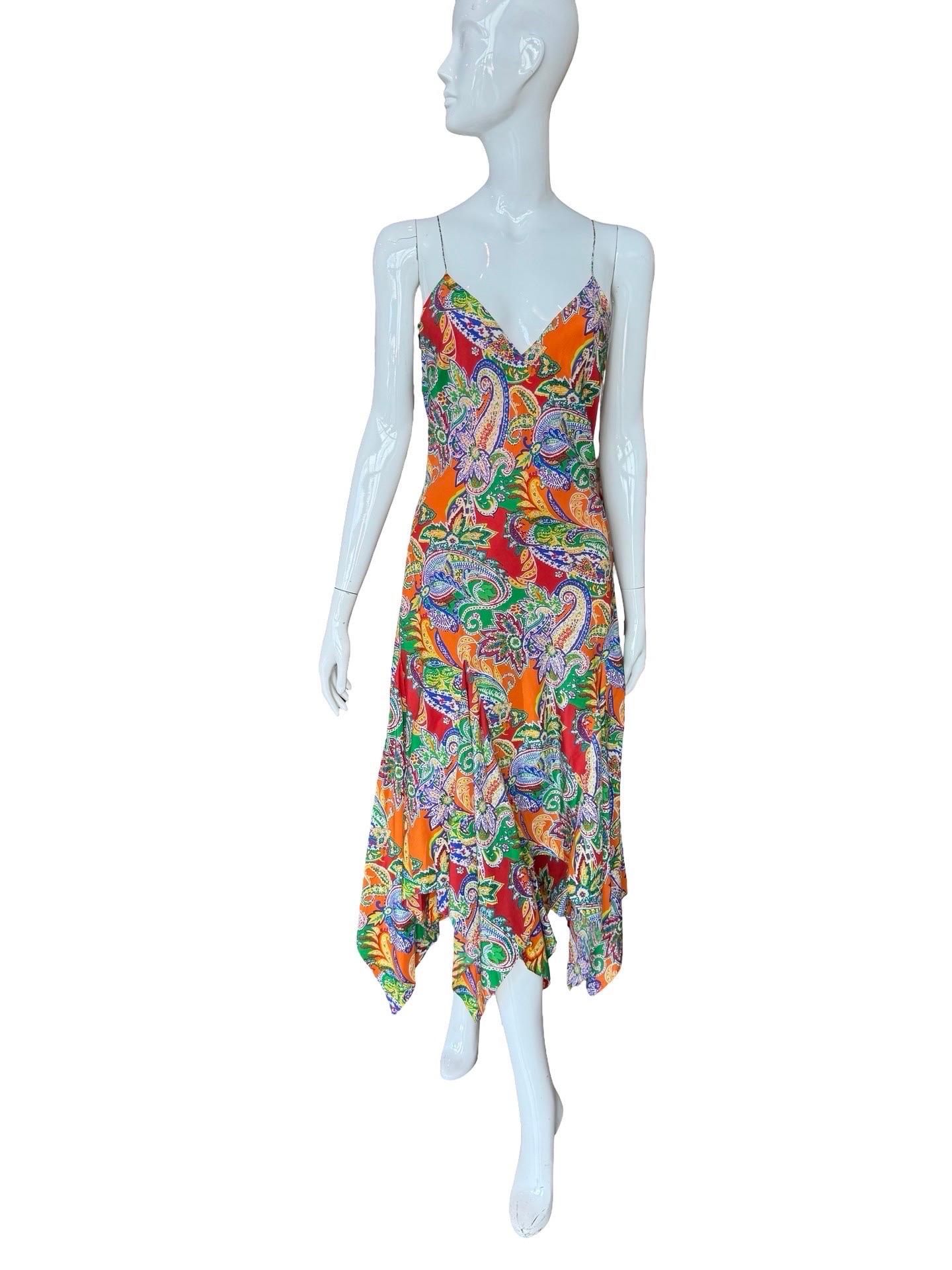 Y2K Ralph Lauren Blue Label Vestido pañuelo naranja en venta 1