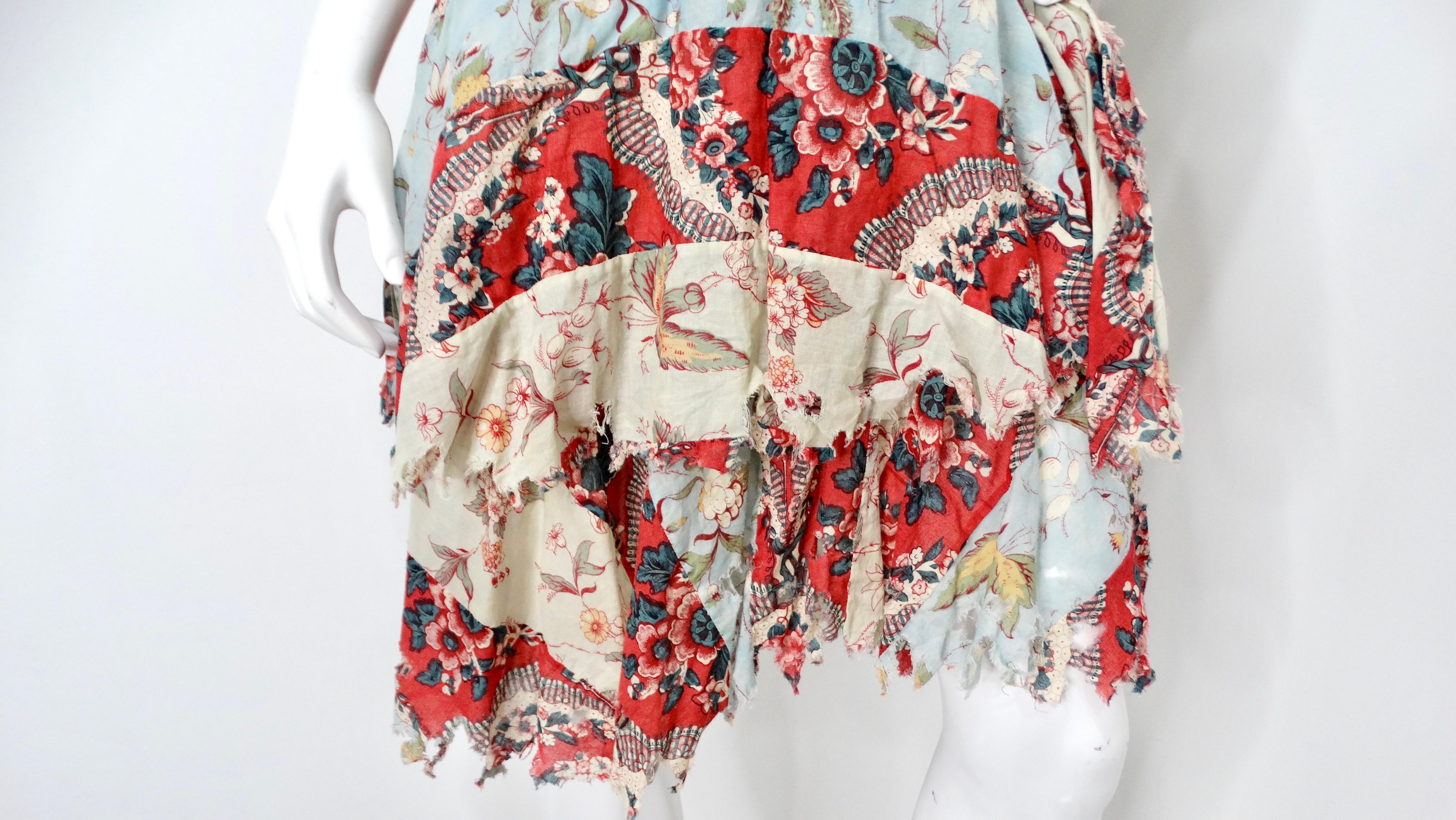 Y2K Ralph Lauren Floral Multicolor Print Distressed Cotton Sleeveless Midi Dress In Good Condition For Sale In Scottsdale, AZ