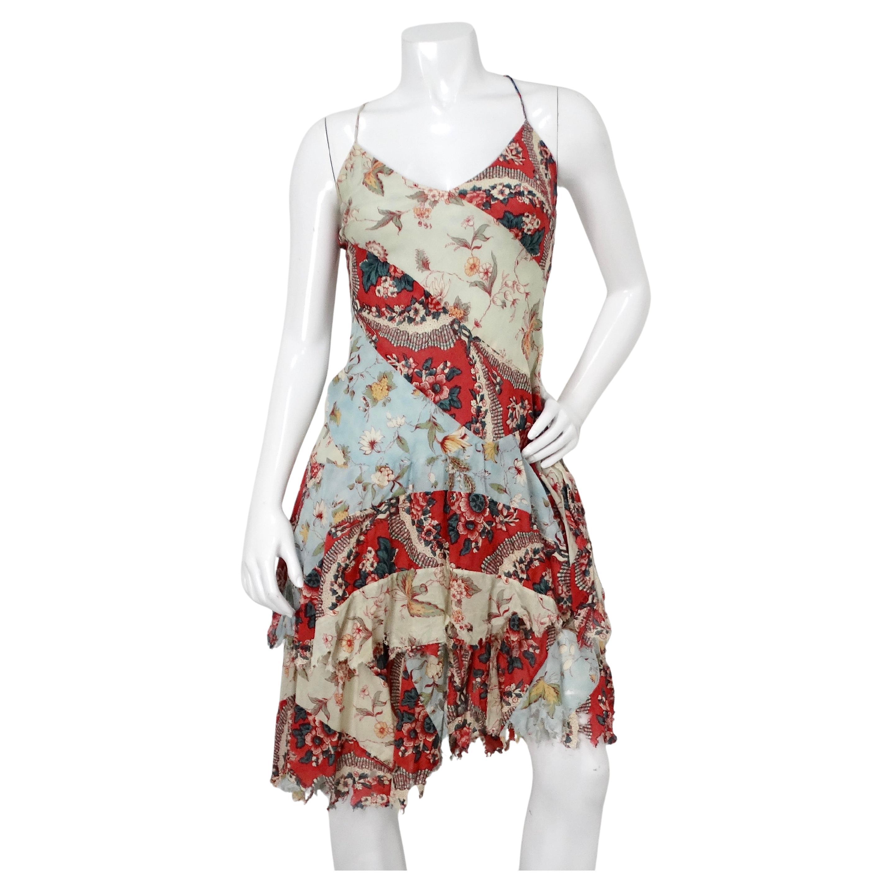 Y2K Ralph Lauren Floral Multicolor Print Distressed Cotton Sleeveless Midi Dress For Sale