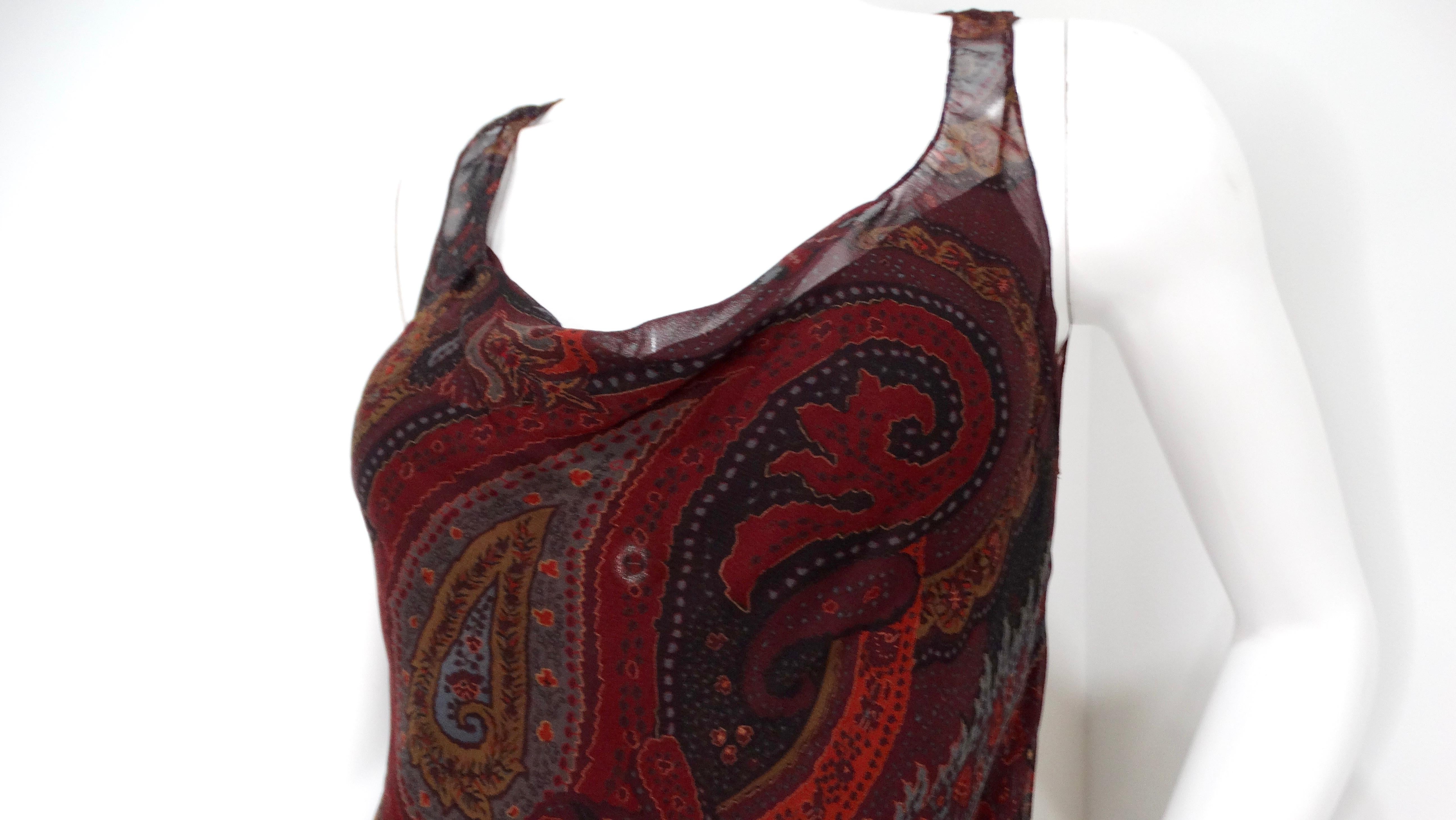 Y2K Vestido sin mangas de gasa de seda Ralph Lauren con estampado Paisley Negro en venta
