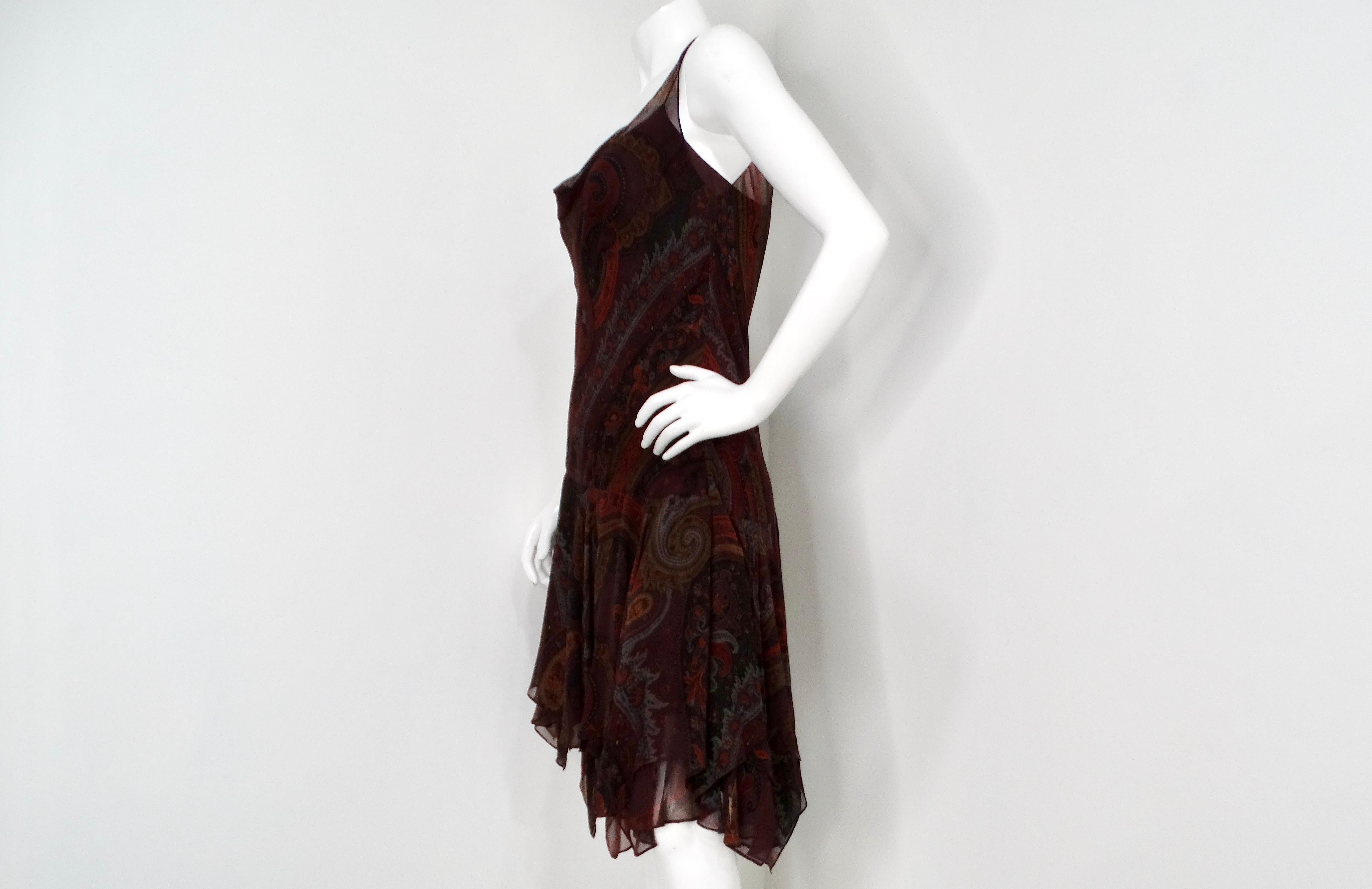 Y2K Vestido sin mangas de gasa de seda Ralph Lauren con estampado Paisley en Bueno estado para la venta en Scottsdale, AZ
