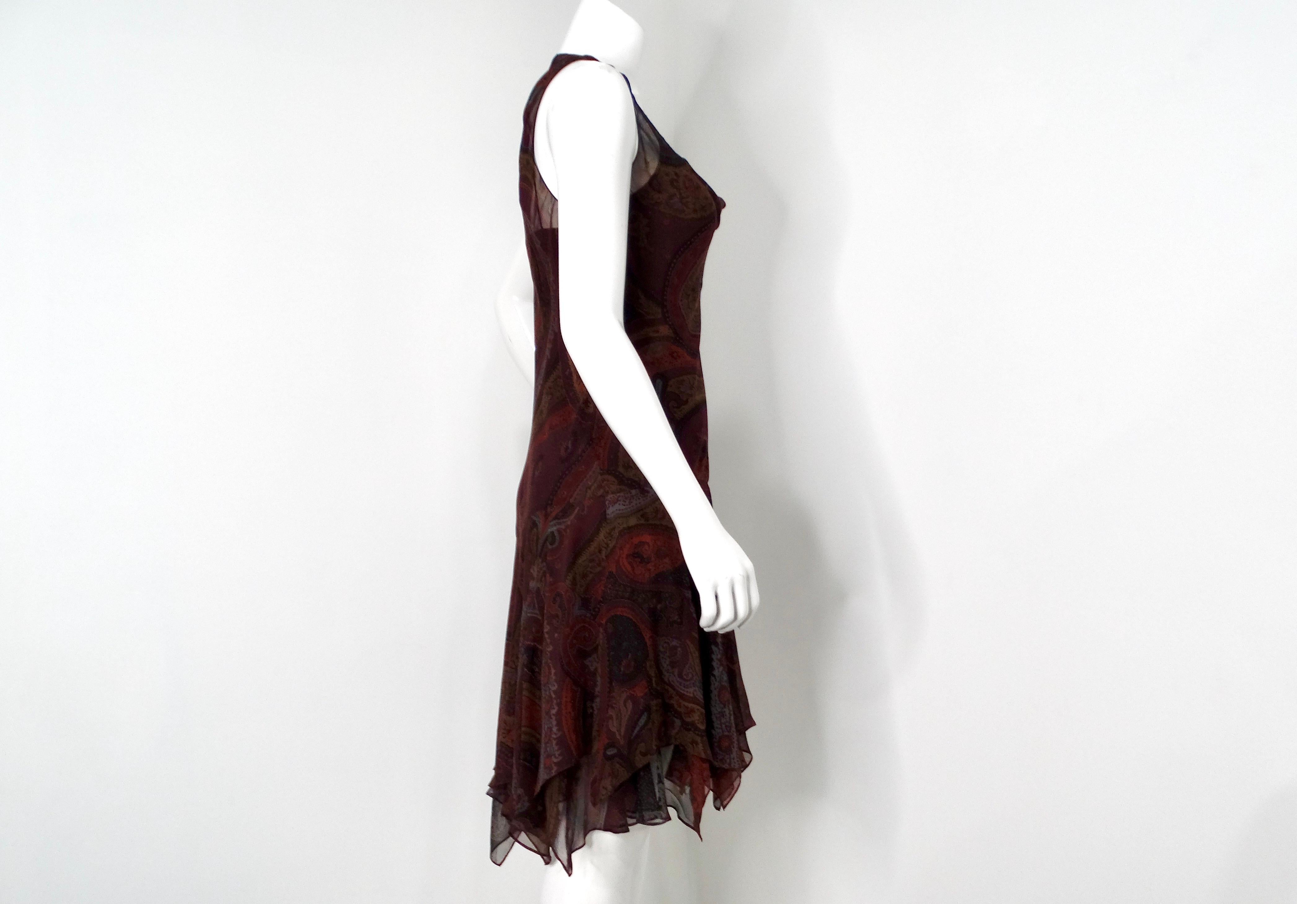 Y2K Vestido sin mangas de gasa de seda Ralph Lauren con estampado Paisley en venta 1