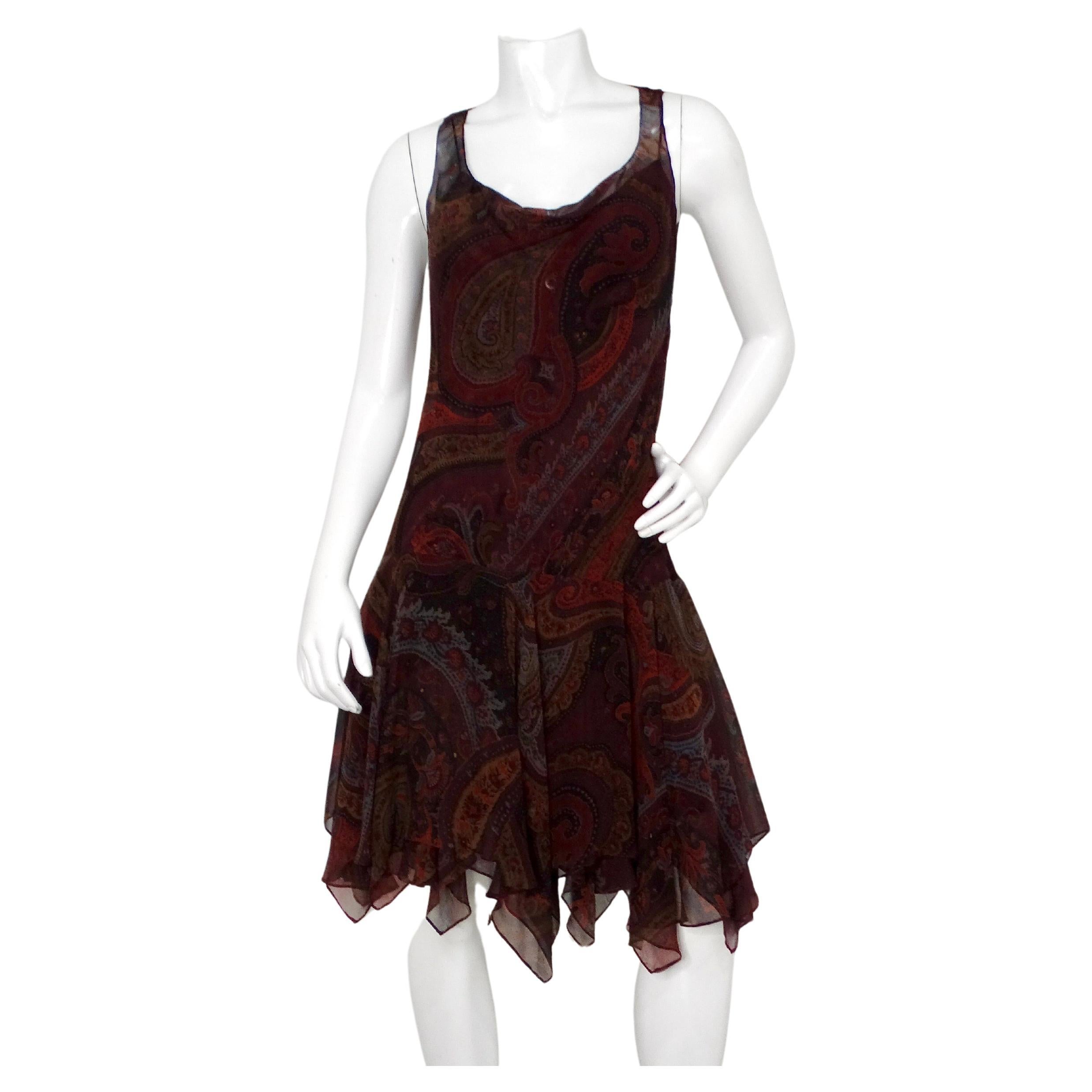 Y2K Vestido sin mangas de gasa de seda Ralph Lauren con estampado Paisley en venta