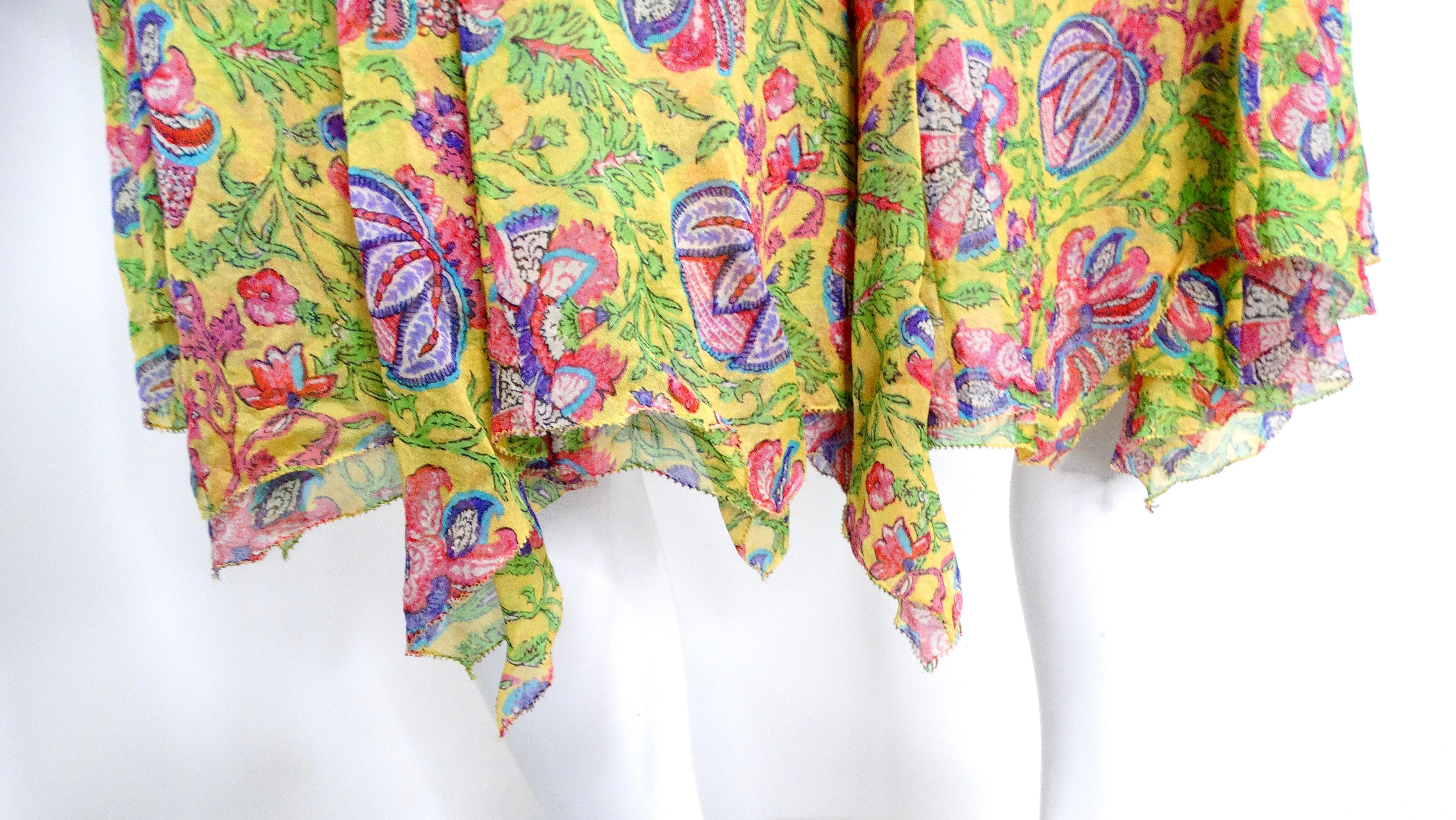 Women's Y2K Ralph Lauren Silk Yellow Floral Print Skirt For Sale