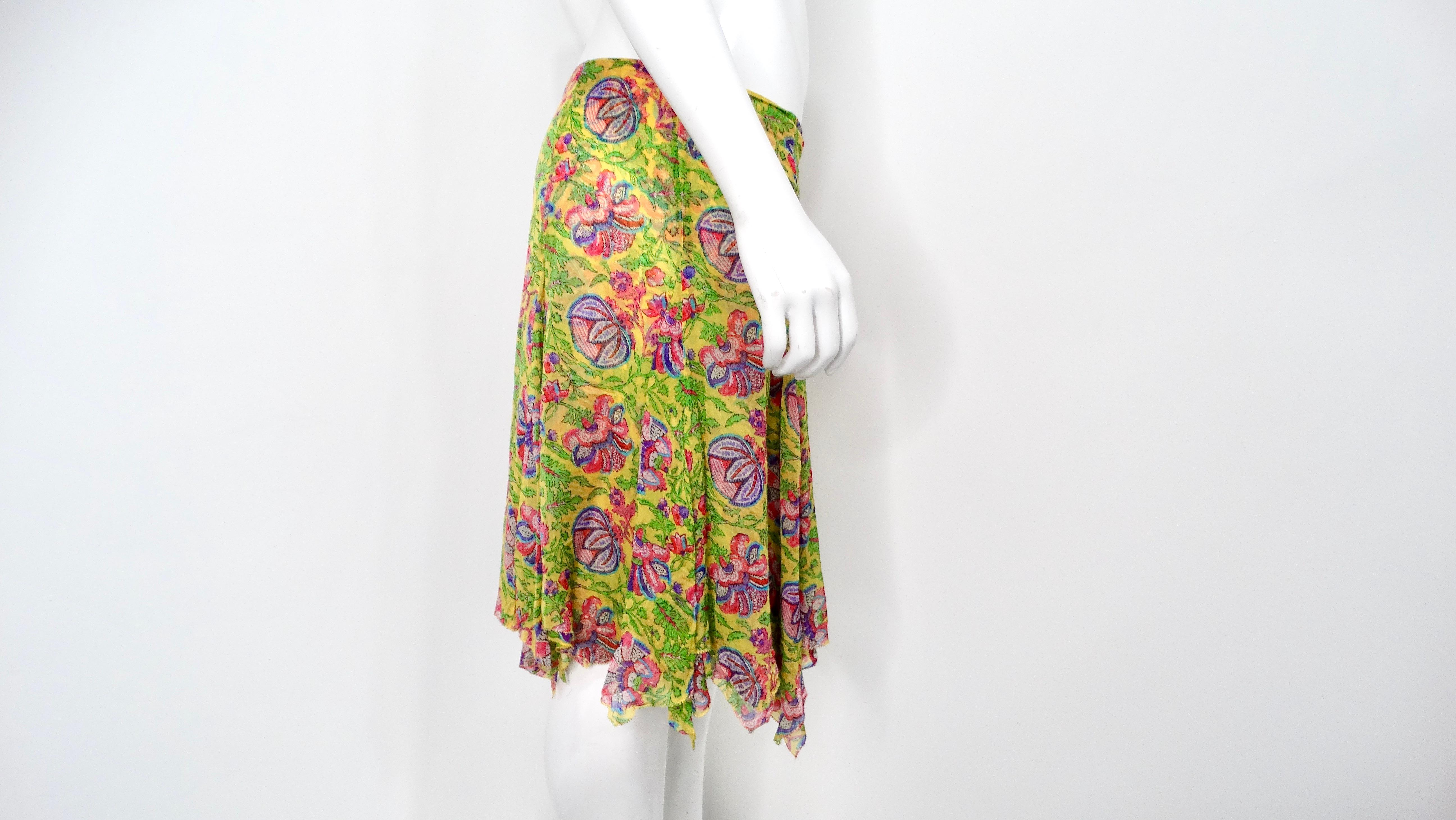 Y2K Ralph Lauren Silk Yellow Floral Print Skirt For Sale 2