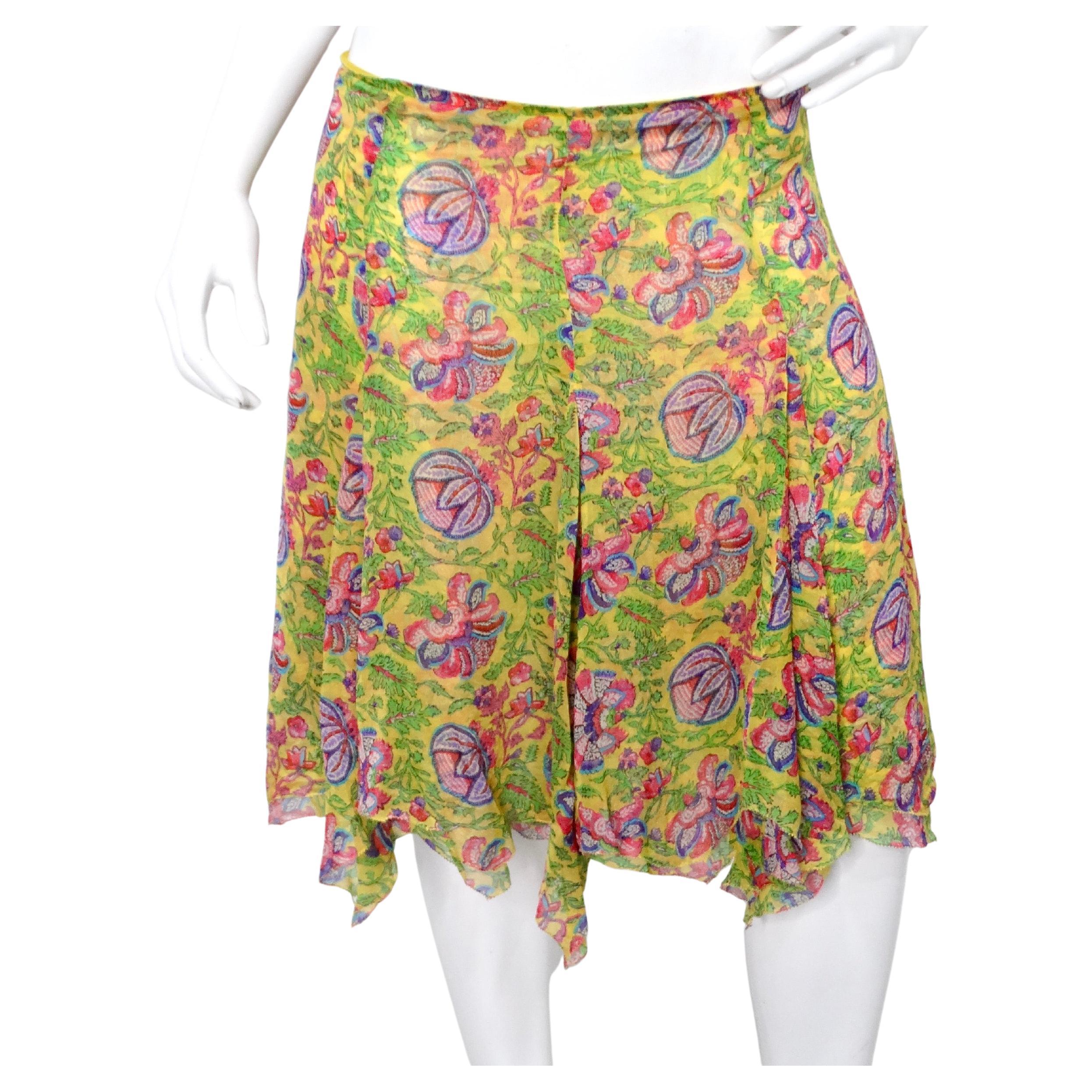 Y2K Ralph Lauren Silk Yellow Floral Print Skirt