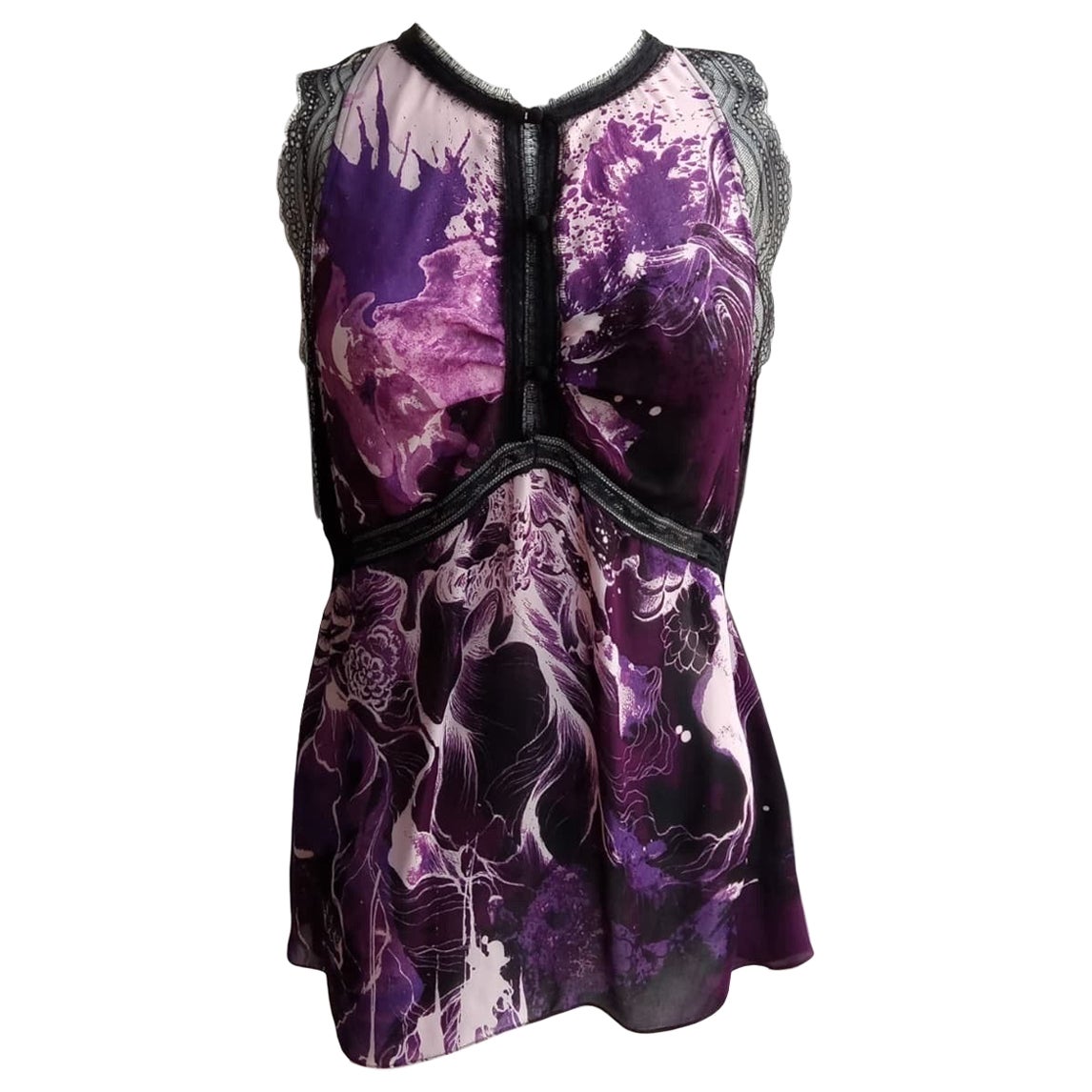 Y2K Top de seda morado Roberto Cavalli