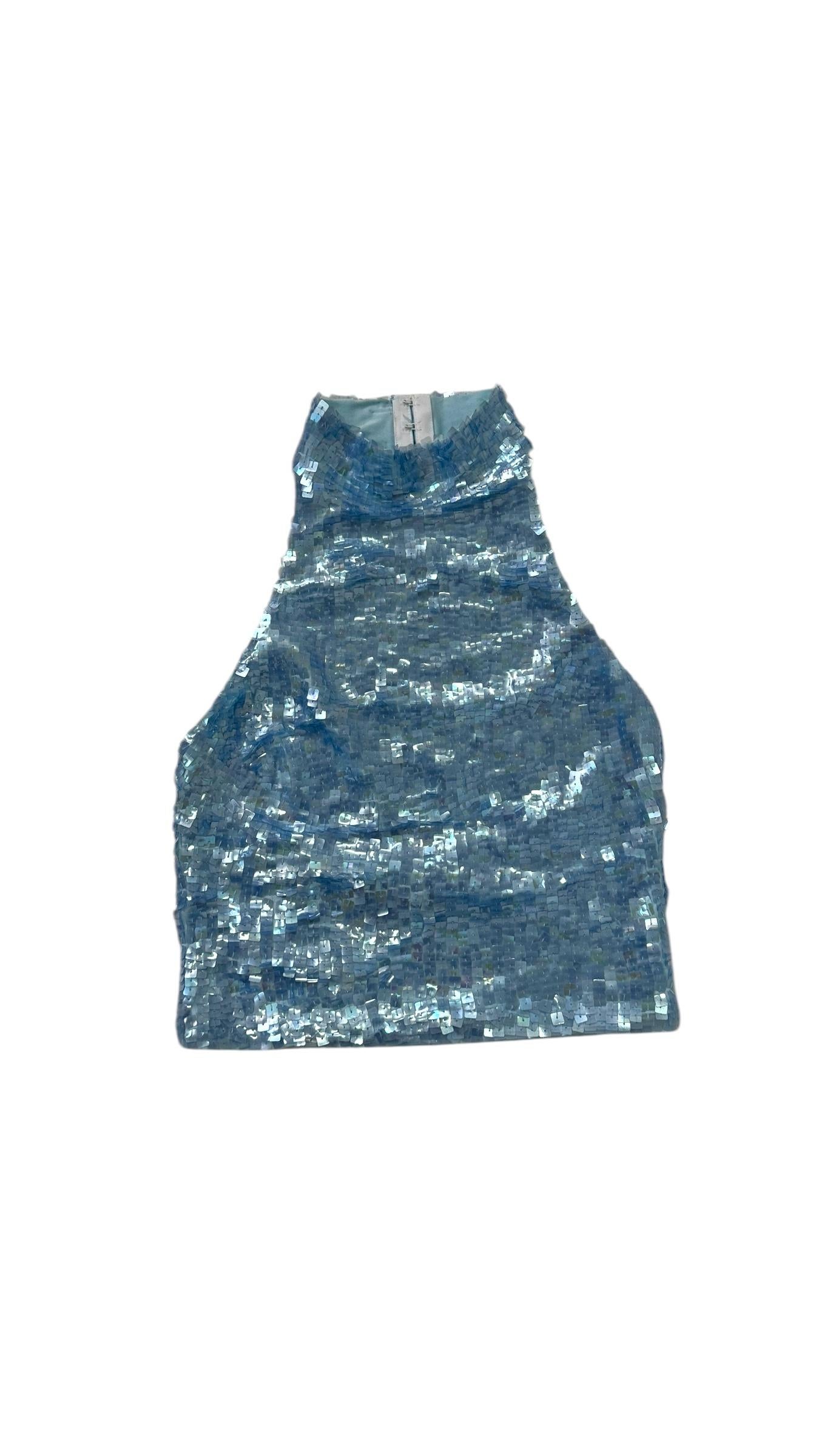 Y2K Sequin Halter Top by Jessie Norman in Ice Blue - We pay for import duty! in vendita 6