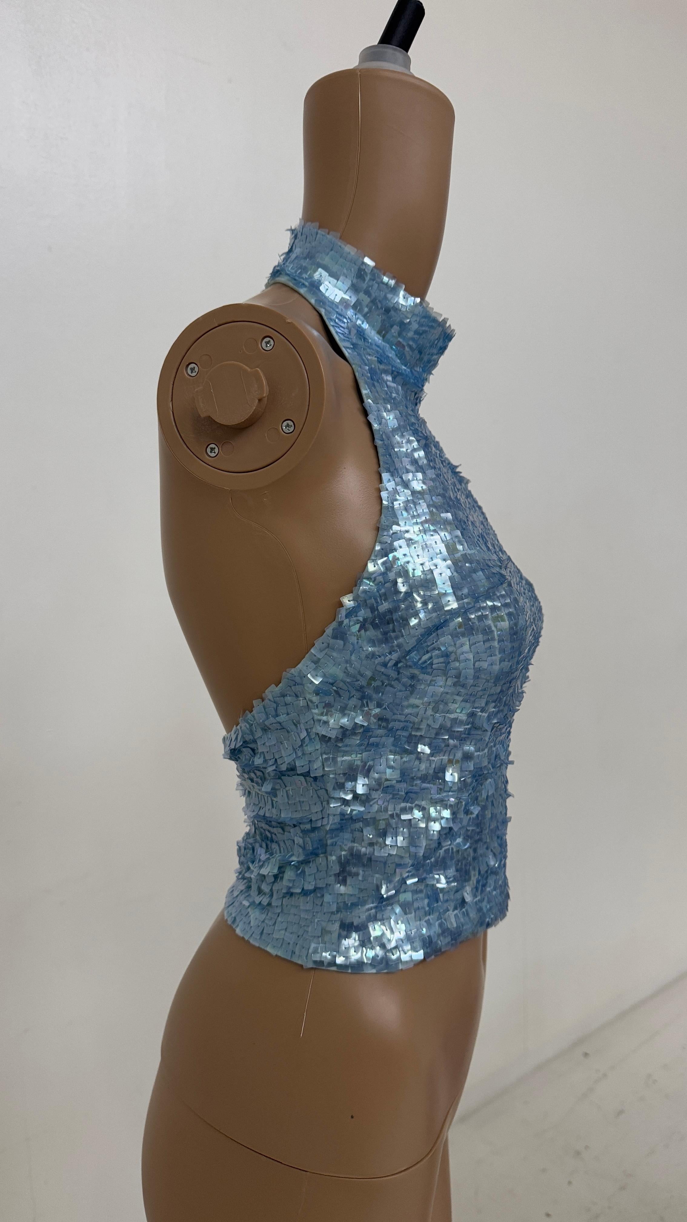 Gray Y2K Sequin Halter Top by Jessie Norman in Ice Blue - We pay for import duty! in vendita