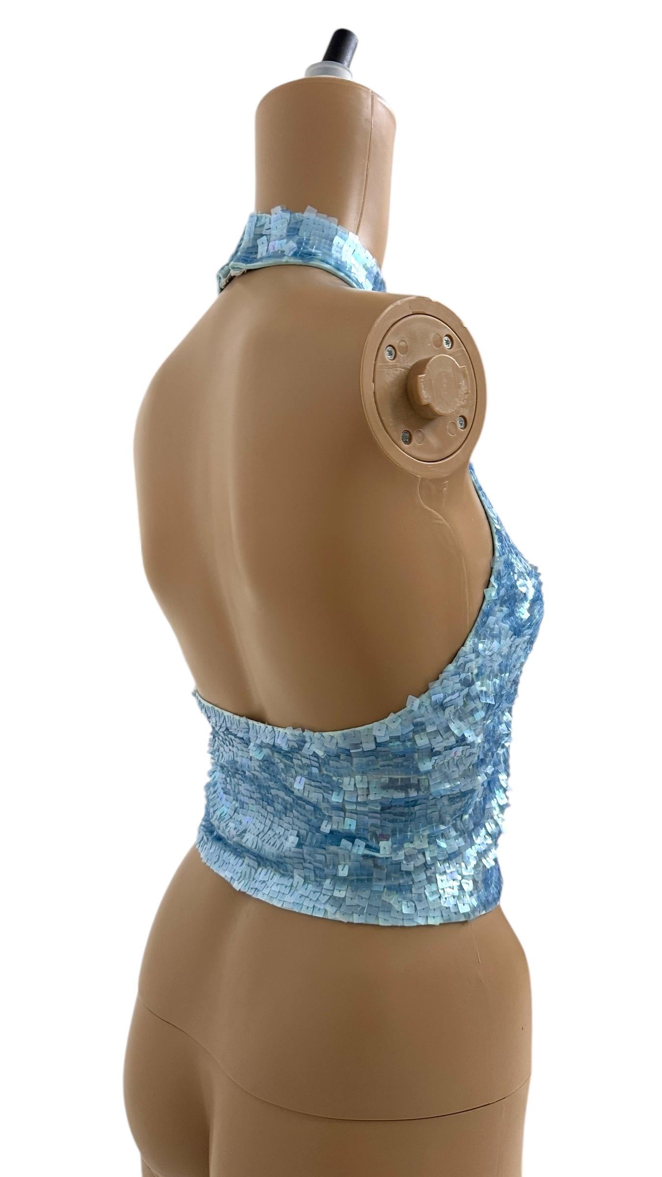 Donna Y2K Sequin Halter Top by Jessie Norman in Ice Blue - We pay for import duty! in vendita
