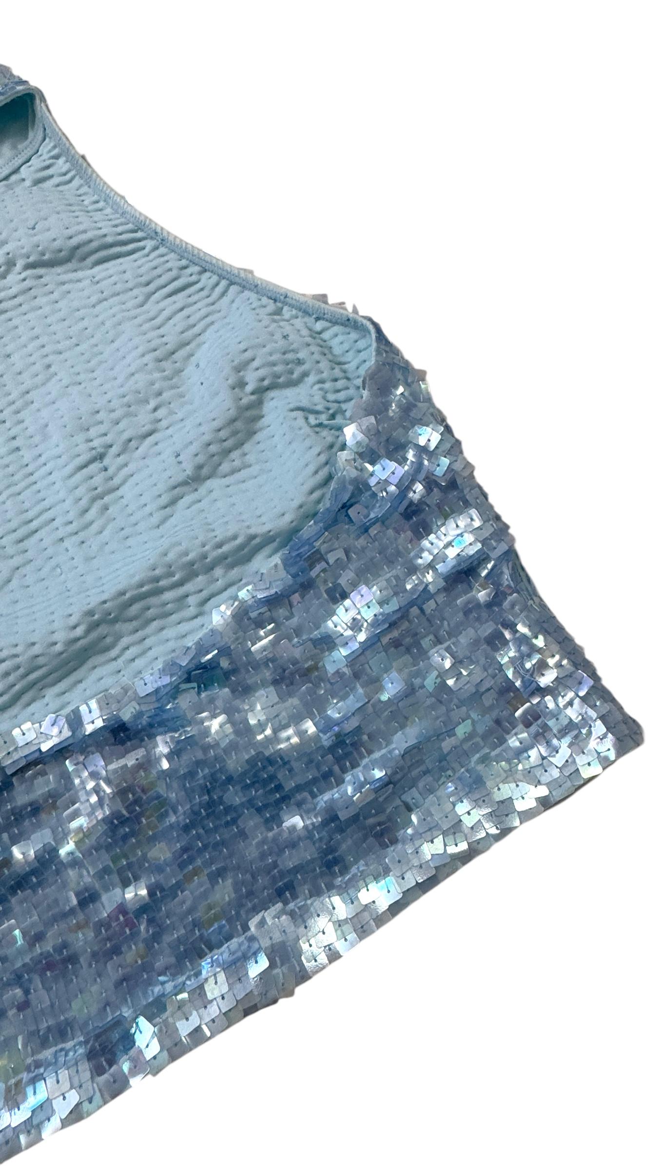 Y2K Sequin Halter Top by Jessie Norman in Ice Blue - We pay for import duty! in vendita 1