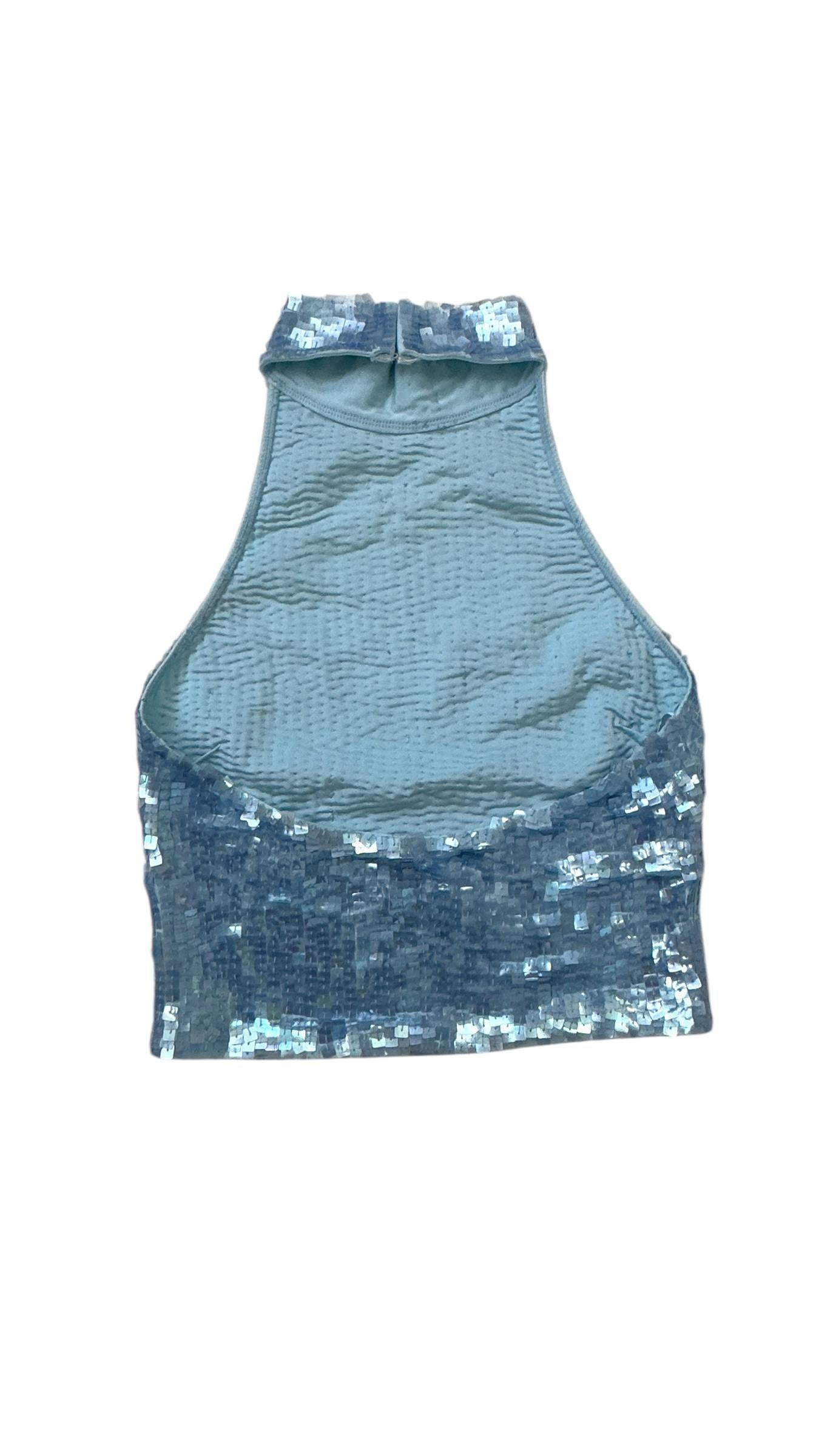 Y2K Sequin Halter Top by Jessie Norman in Ice Blue - We pay for import duty! in vendita 2