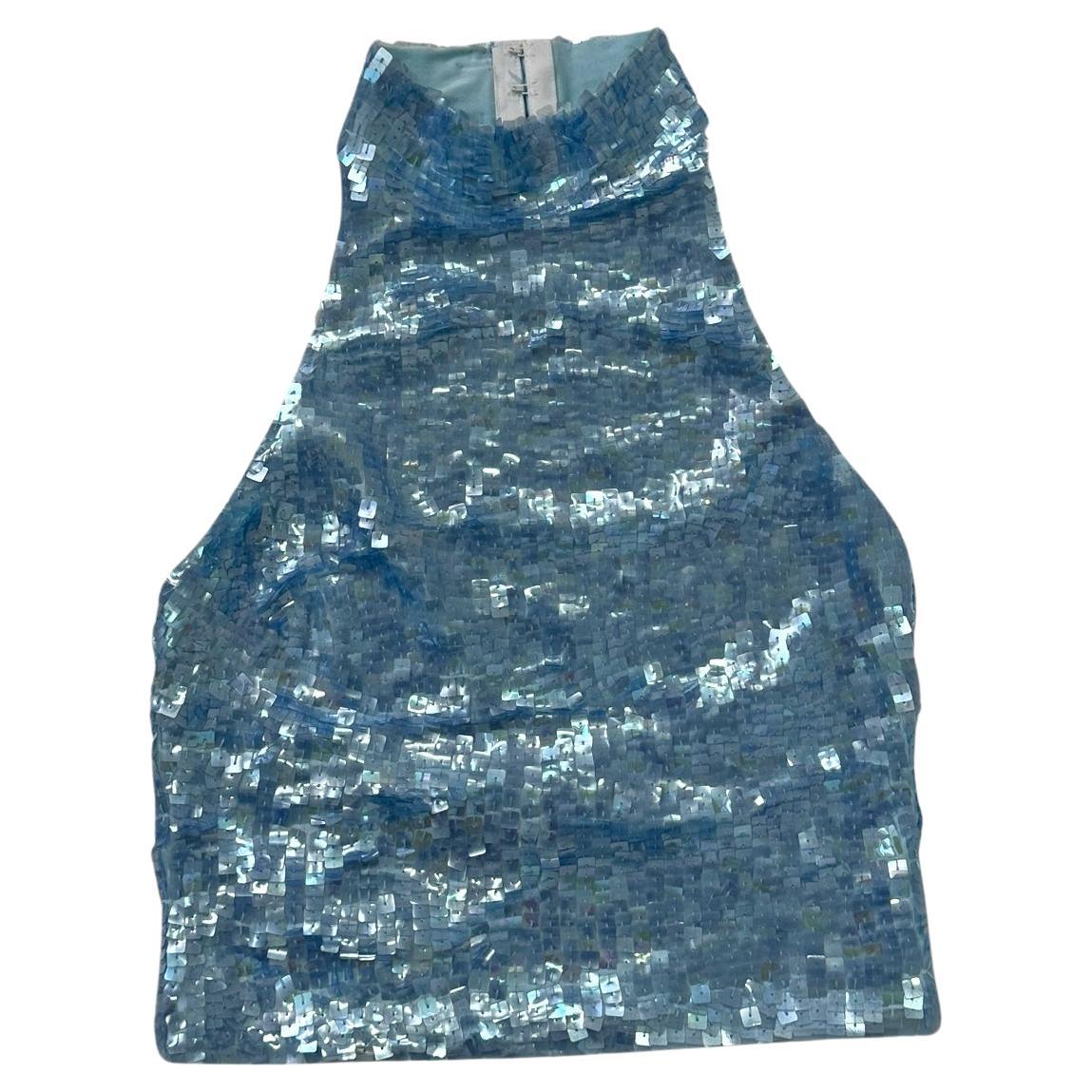 Y2K Sequin Halter Top by Jessie Norman in Ice Blue - We pay for import duty! in vendita