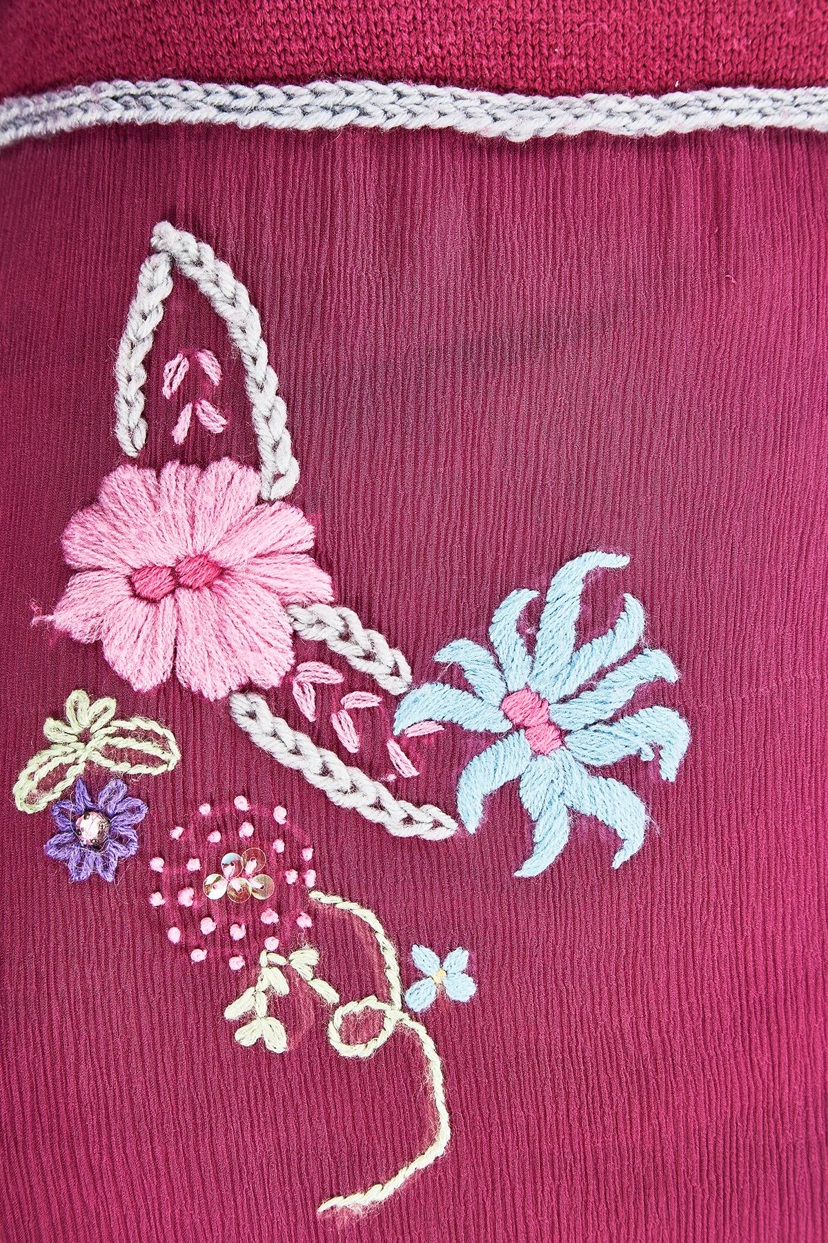 Women's Y2K Silk Crepe and Wool Embroidered Boho Dress For Sale