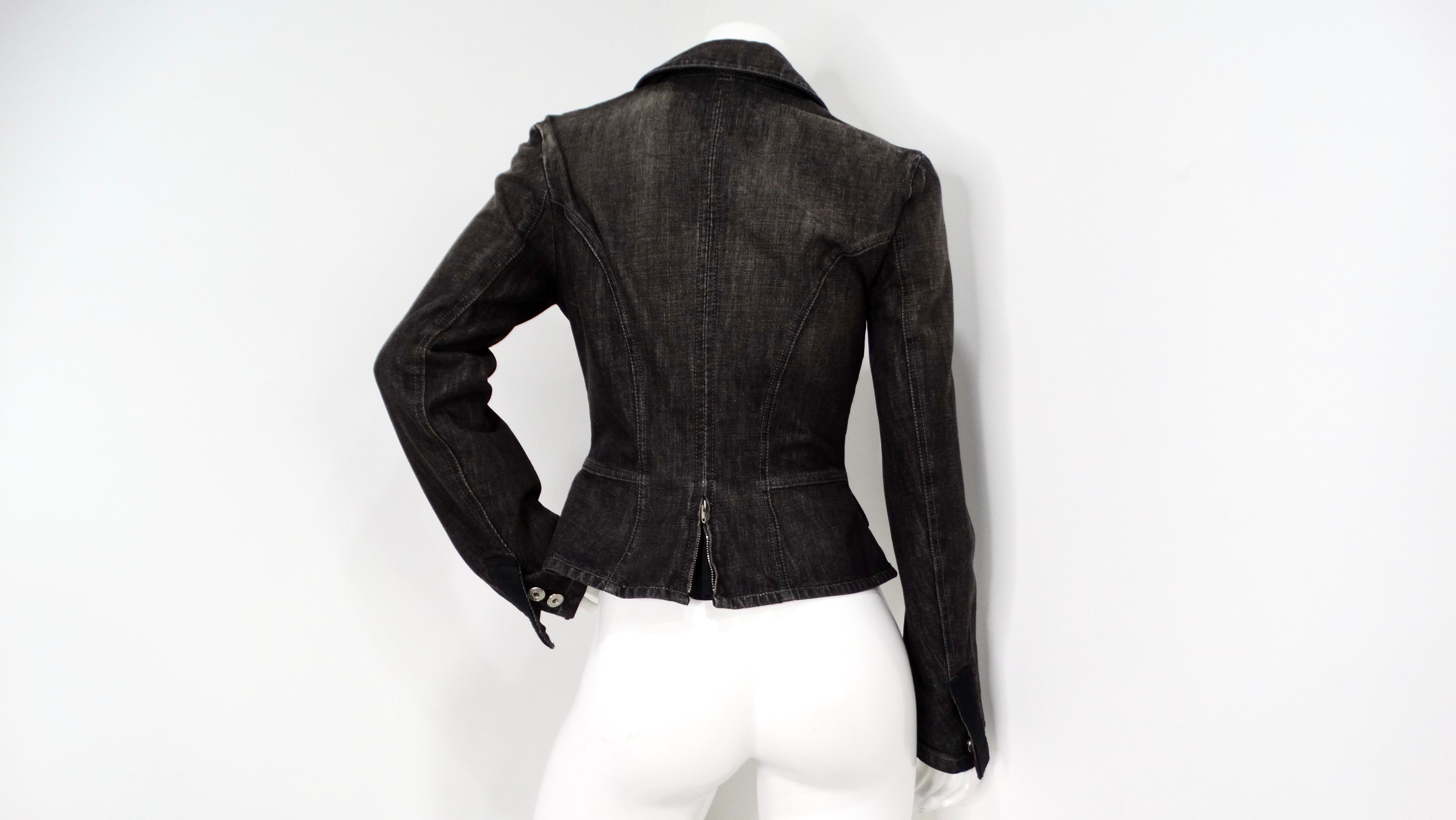 The Y2K Sportmax Code Black Denim Blazer combines a striking silhouette with a modern twist, embodying the essence of early 2000s fashion. Made from premium black denim, this blazer features tailored lines that enhance the wearer's figure while