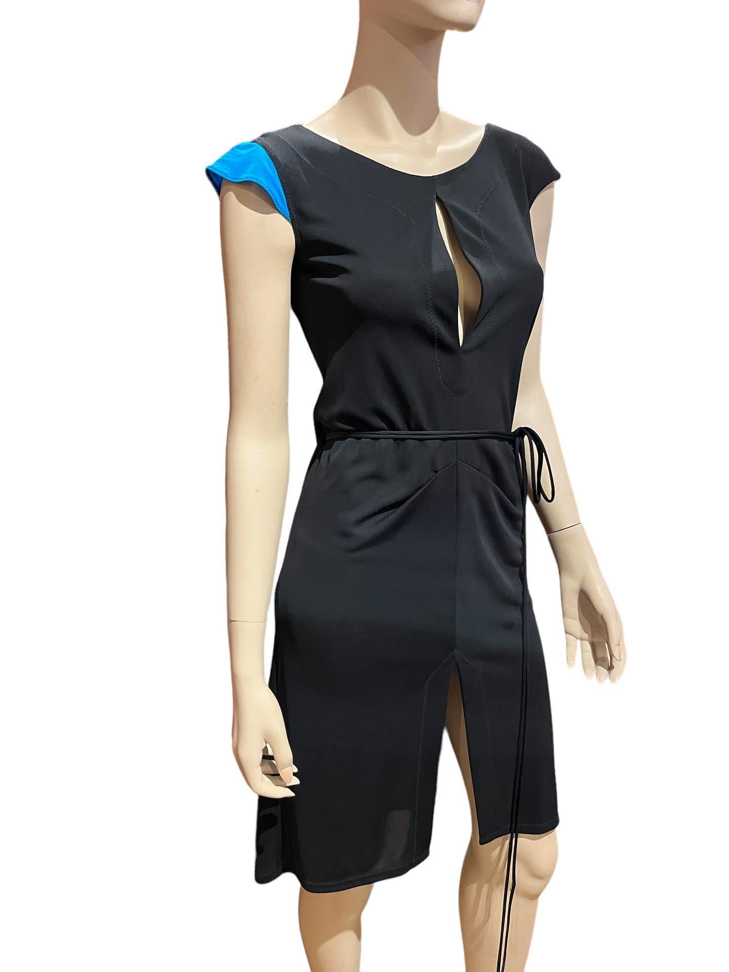 Y2K Stephen Burrows Black Jersey Wrap Dress In Good Condition For Sale In Greenport, NY