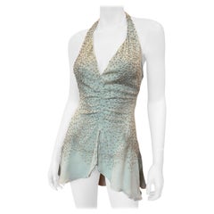 Stephens Sage Green Flowing Halter Blouse with Rhinestone Detailing (Chemisier dos nu fluide avec détails en strass)