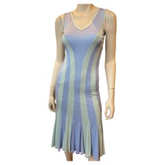 Y2K Stephen Burrows Seafoam and Cornflower Blue Striped Cotton Jersey Dress 
