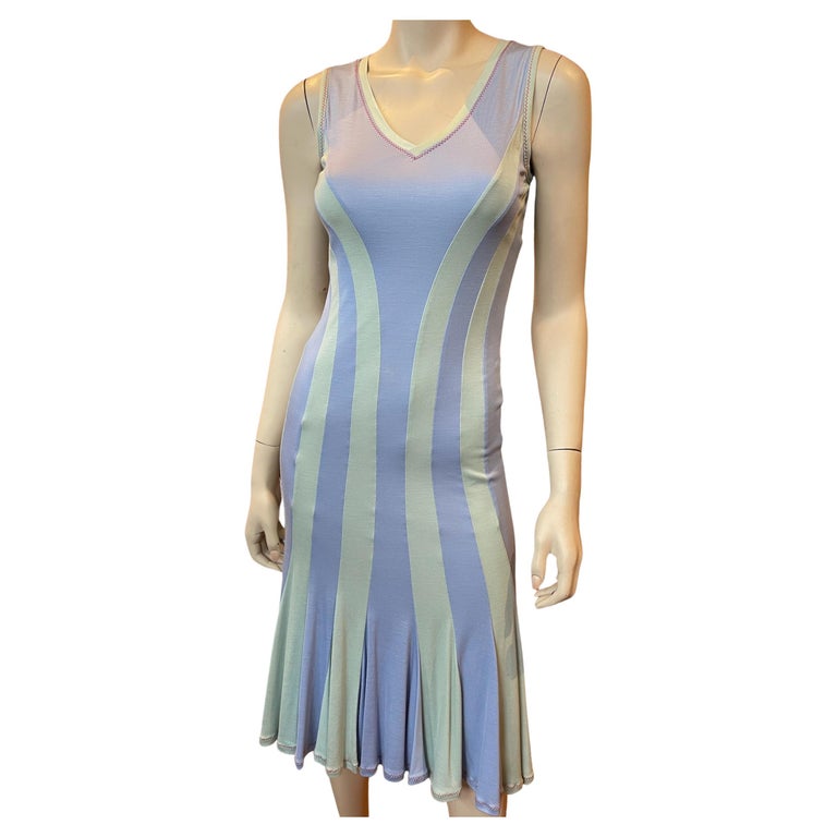Y2K Stephen Burrows Seafoam and Cornflower Blue Striped Cotton Jersey Dress  For Sale at 1stDibs
