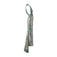 Y2K Thierry Mugler Couture Aqua Lamé Halter Top and Skirt