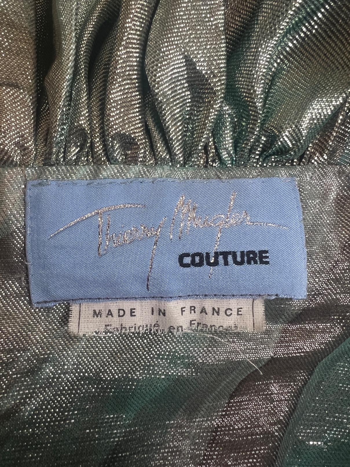 Women's Y2K Thierry Mugler Couture Aqua Lamé Halter Top and Skirt For Sale