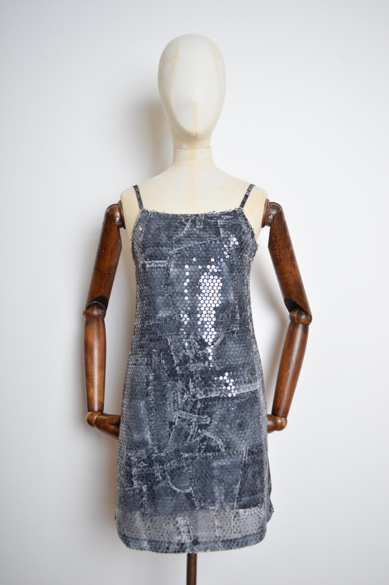 Y2k Trompe L'oeuil VERSACE Denim Print Sequin Patterned Strappy Slip Mini Dress at 1stDibs Y2k Trompe L'oeuil VERSACE Denim Print Sequin Patterned Strappy Slip Mini Dress at 1stDibs