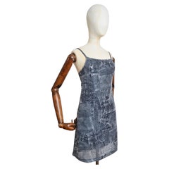 Y2k Trompe L'oeuil VERSACE Denim Print Sequin Patterned Strappy Slip Mini Dress