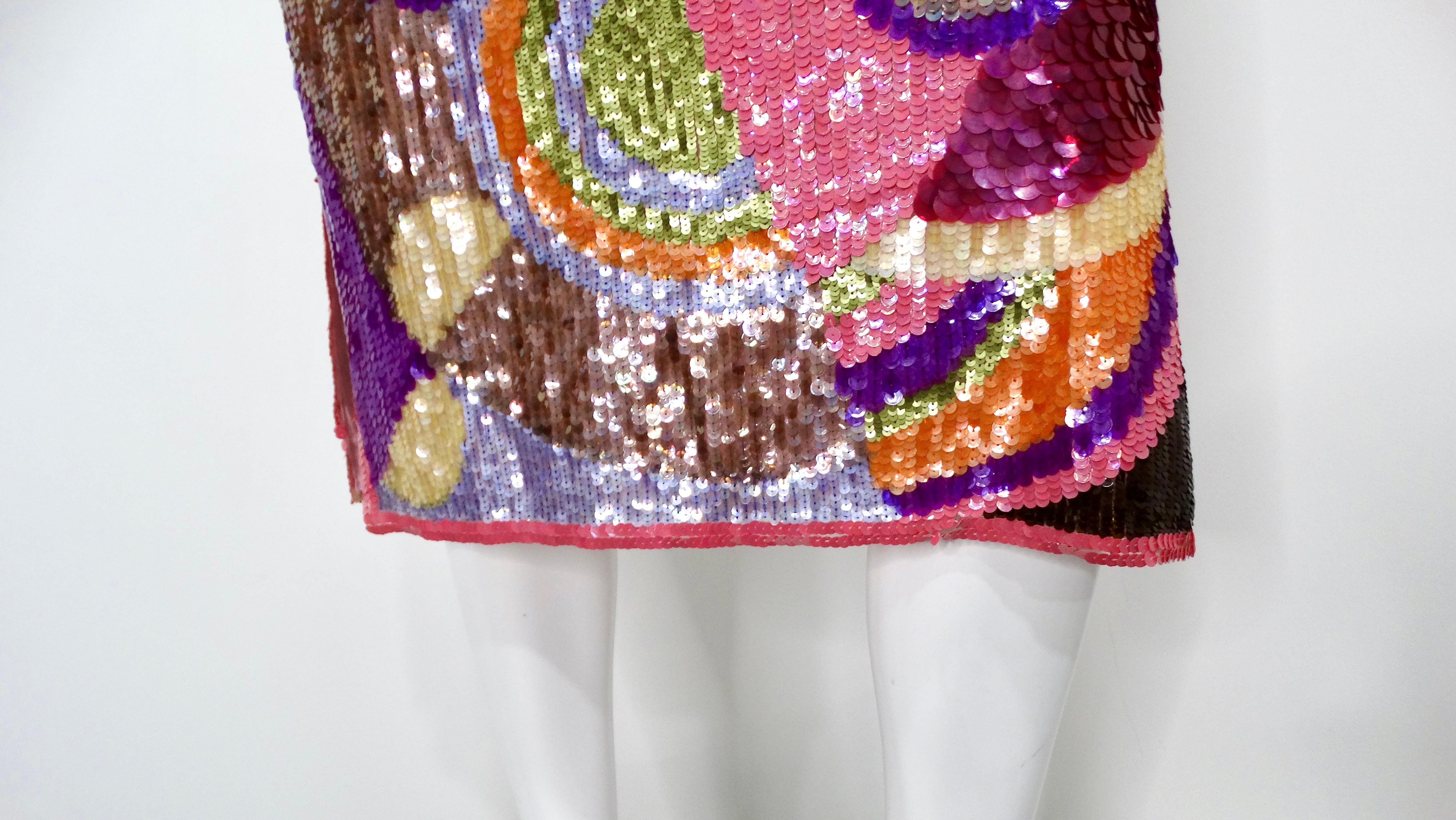 Valentino jupe à sequins abstraits multicolores Y2K Bon état - En vente à Scottsdale, AZ