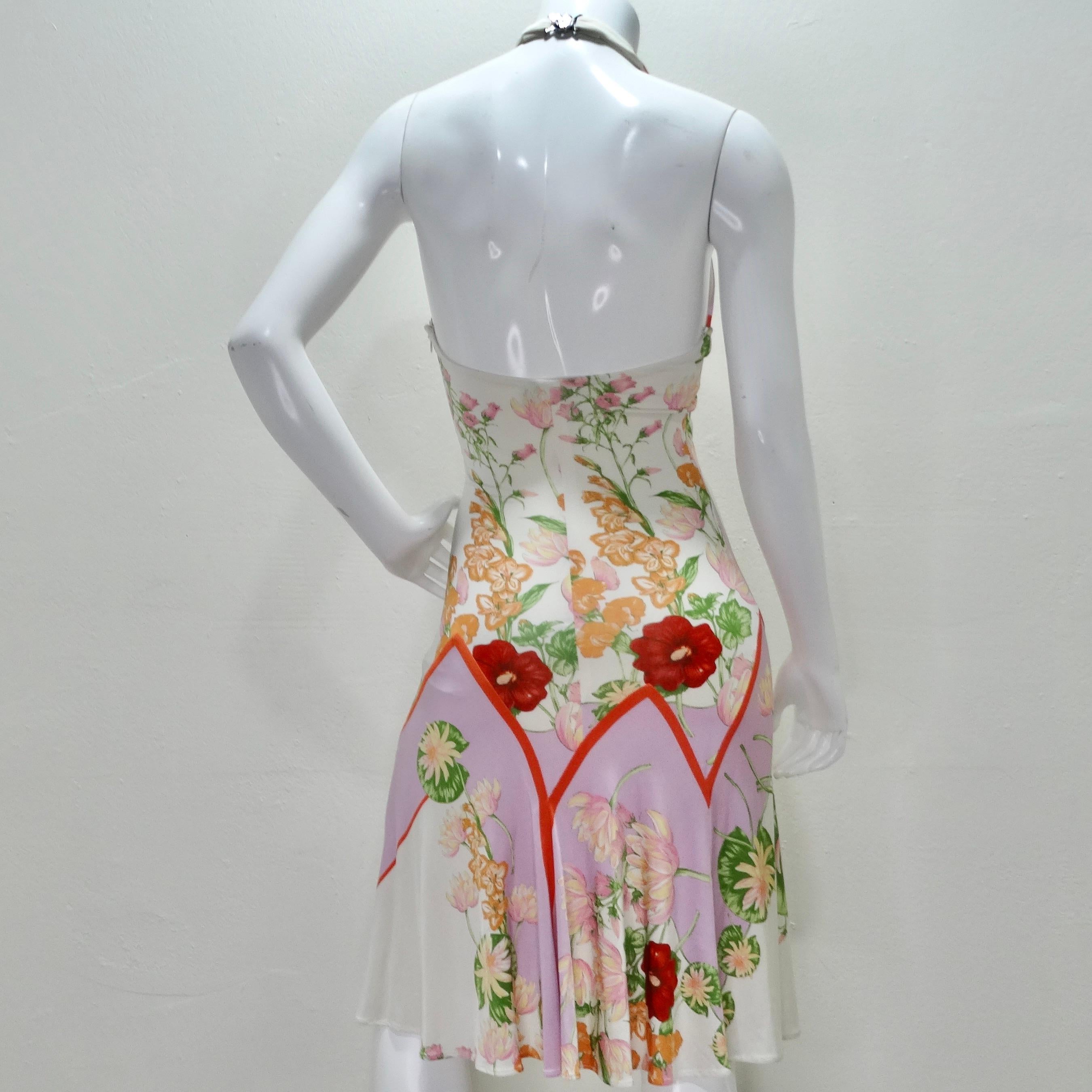 Y2K Versace Lotus Print Floral Halter Dress 6