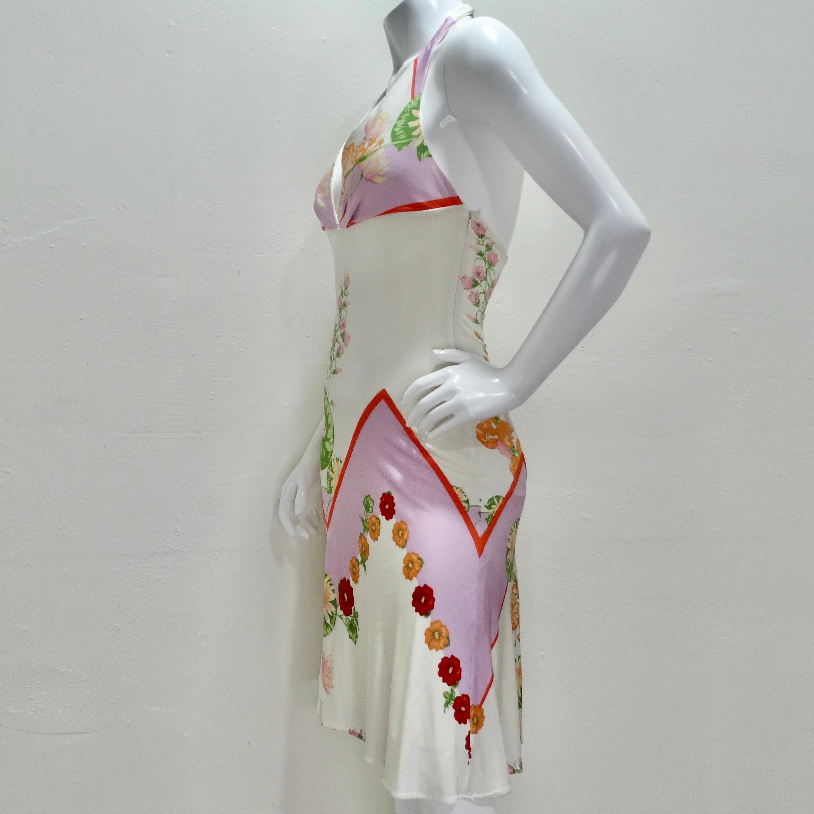 Y2K Versace Lotus Print Floral Halter Dress 7