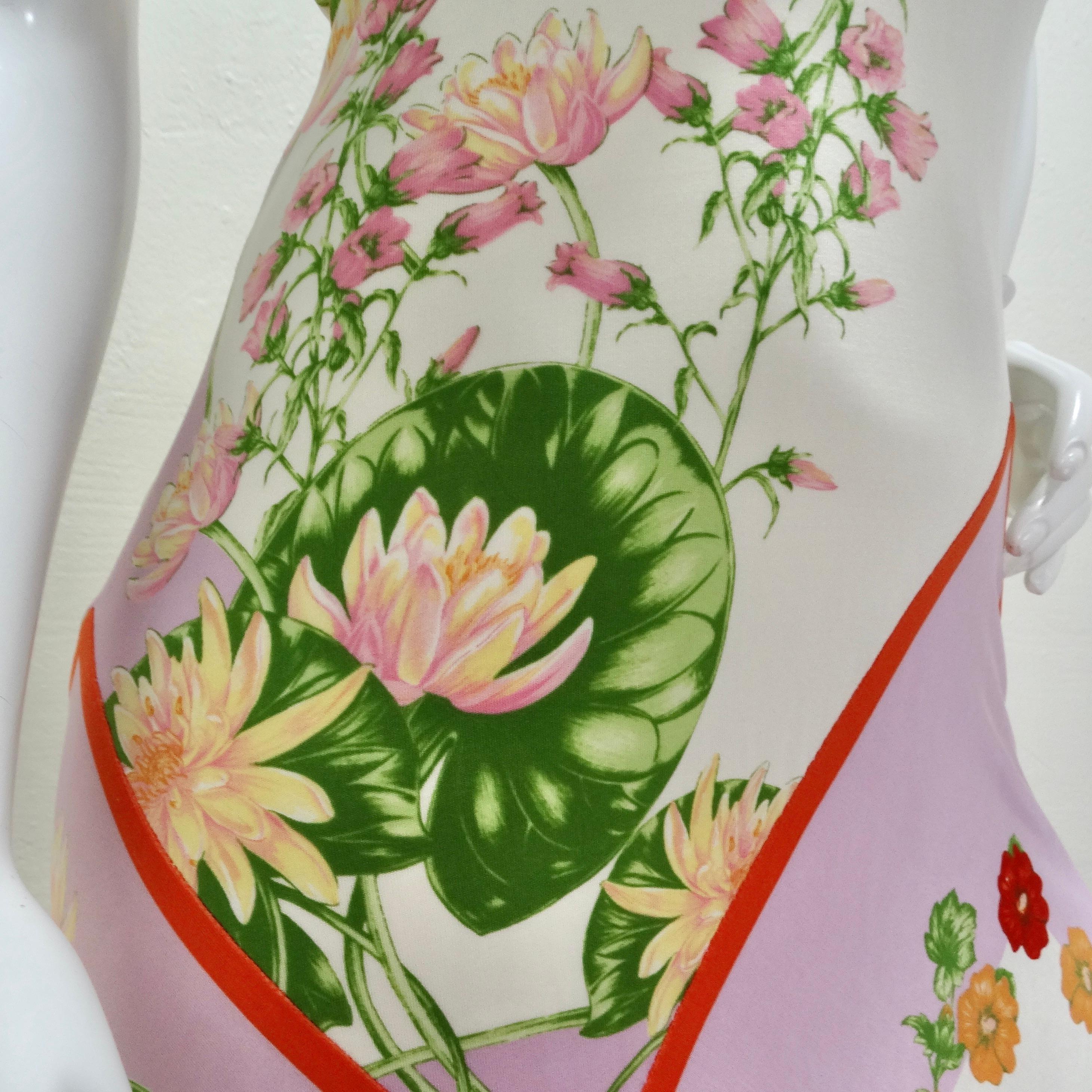 Women's or Men's Y2K Versace Lotus Print Floral Halter Dress