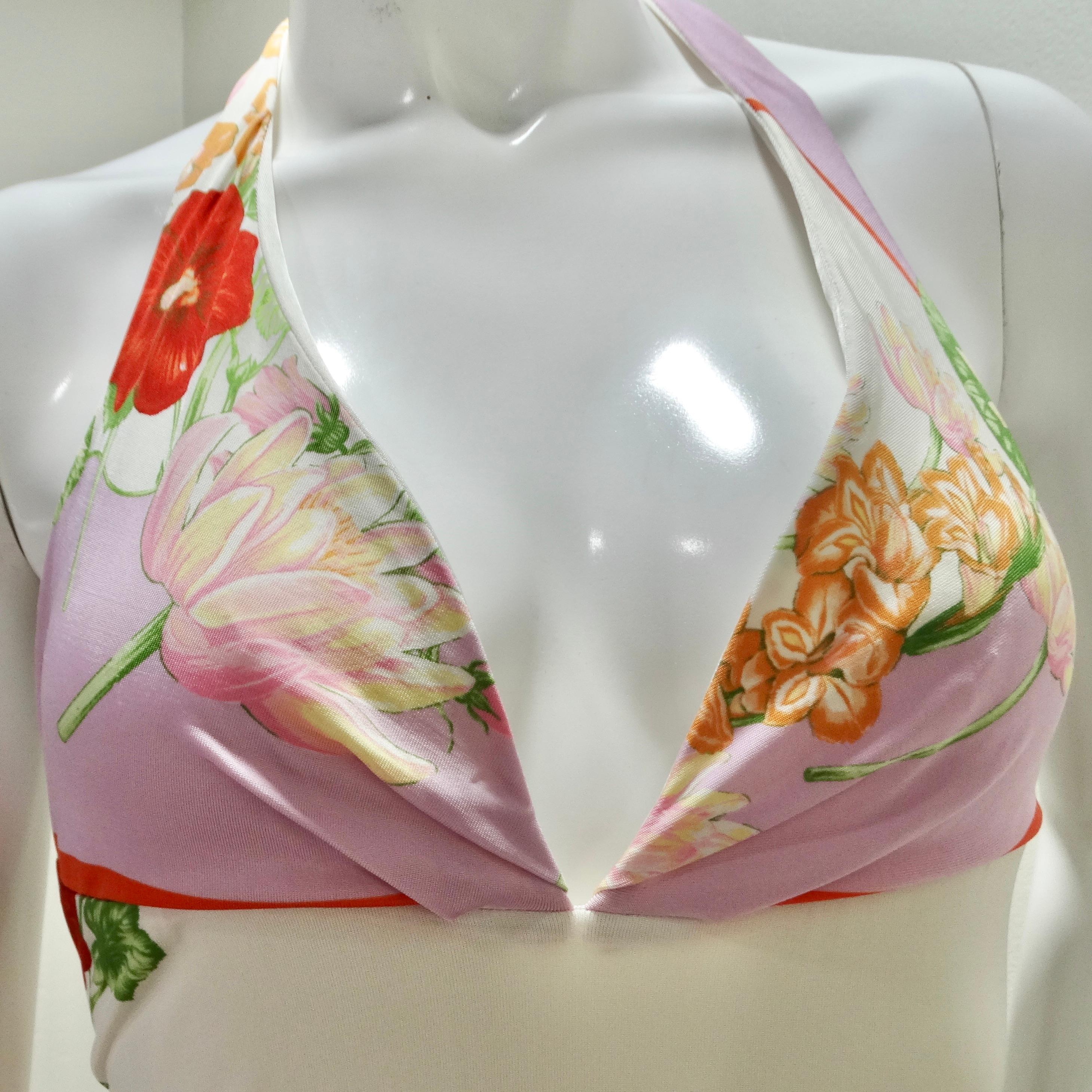 Y2K Versace Lotus Print Floral Halter Dress 1