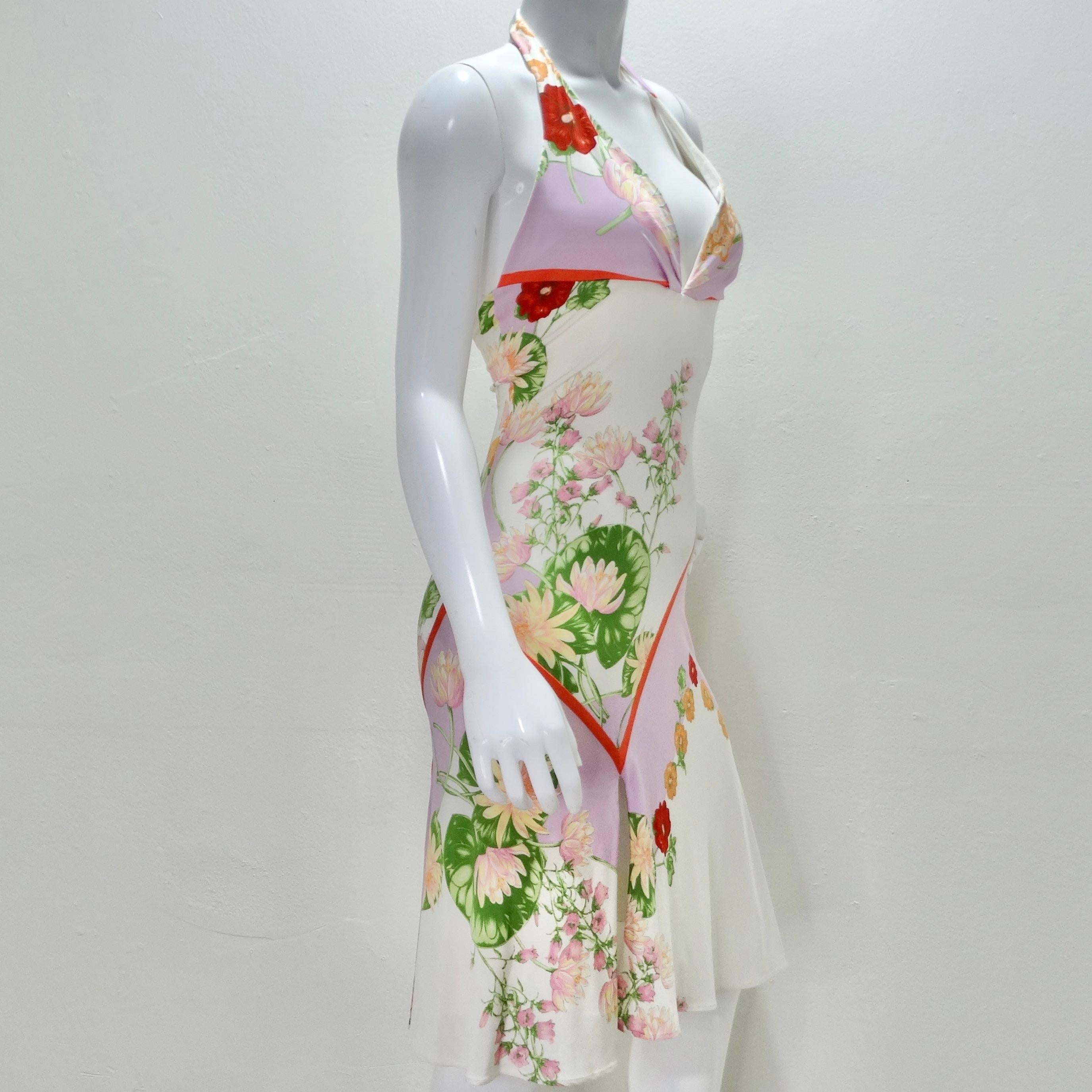 Y2K Versace Lotus Print Floral Halter Dress 2