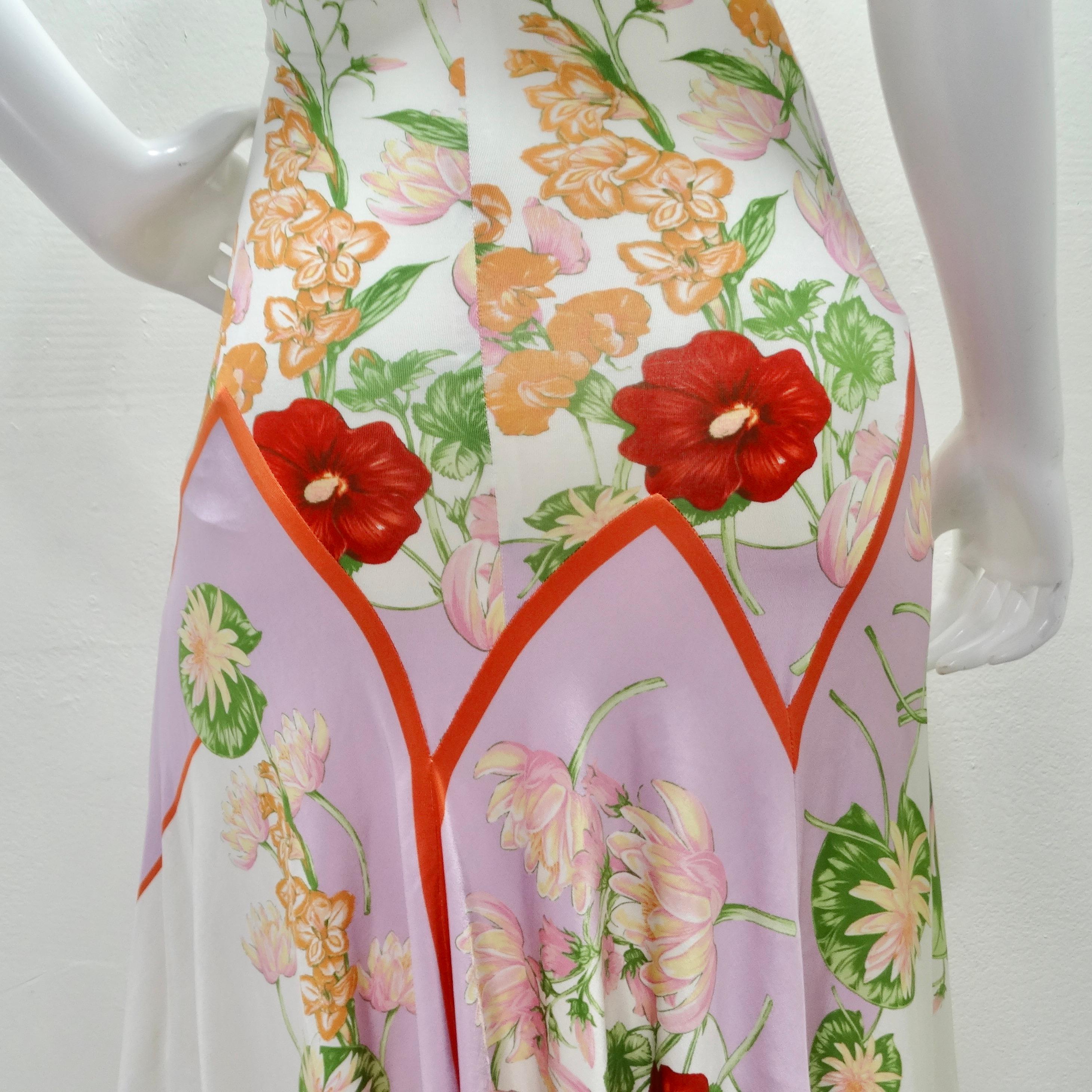 Y2K Versace Lotus Print Floral Halter Dress 5