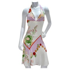 Y2K Versace Lotus Print Floral Halter Dress