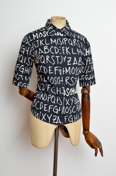 Y2k Vintage Moschino Black Alphabet letter fitted Pattern black 3/4 sleeve Shirt