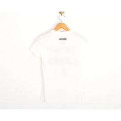 Y2k White Moschino 'Who Cares' Baby Tee Vintage 2000's Slogan T Shirt