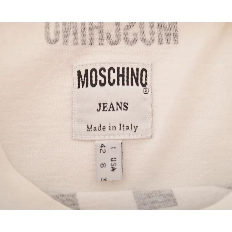 Y2k White Moschino 'Who Cares' Baby Tee Vintage 2000's Slogan T Shirt In Good Condition For Sale In Sheffield, GB