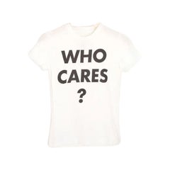 Y2k White Moschino 'Who Cares' Baby Tee Vintage 2000's Slogan T Shirt