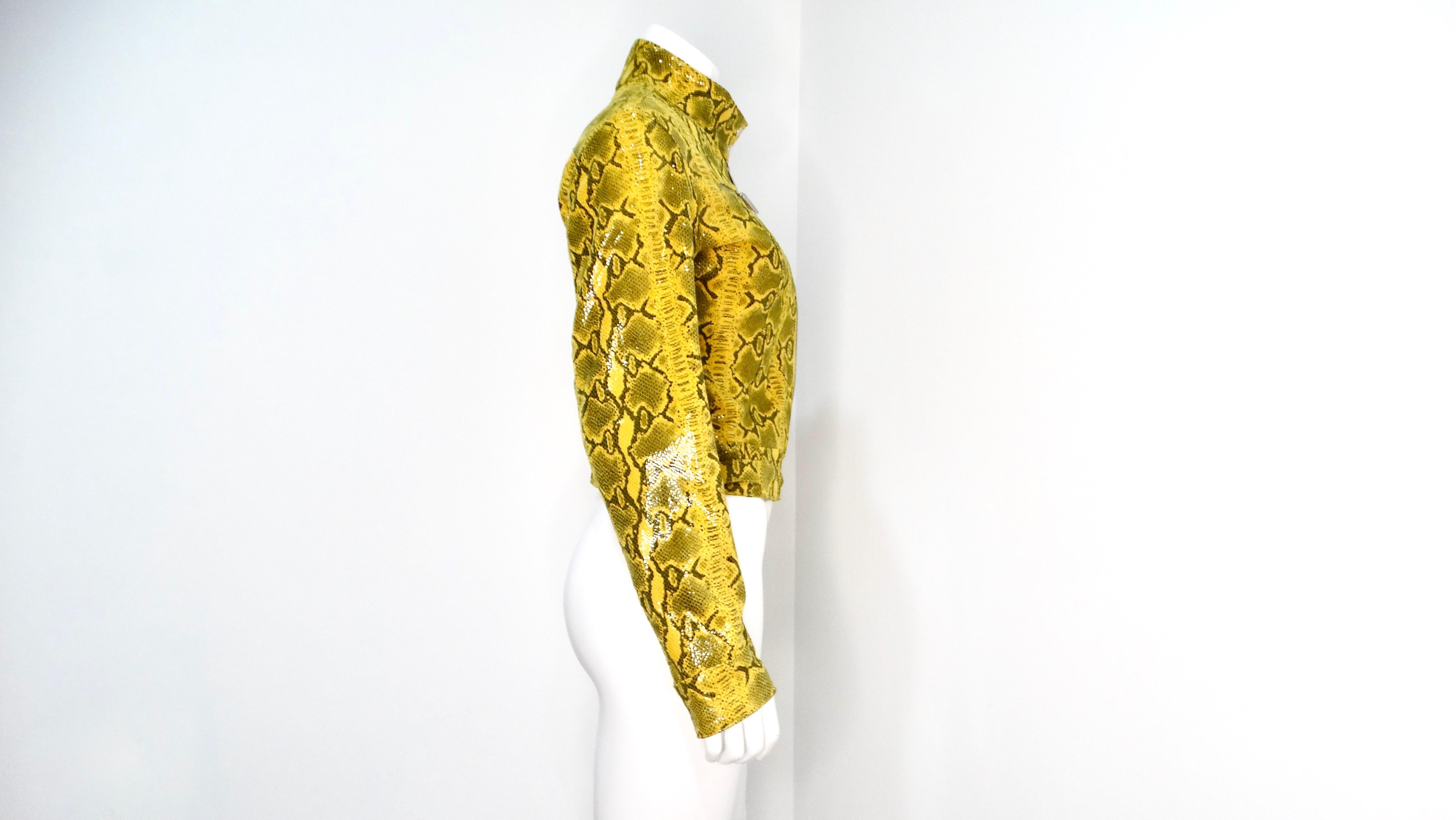 Women's Y2k Yellow Python-Print Suede Biker Style Jacket