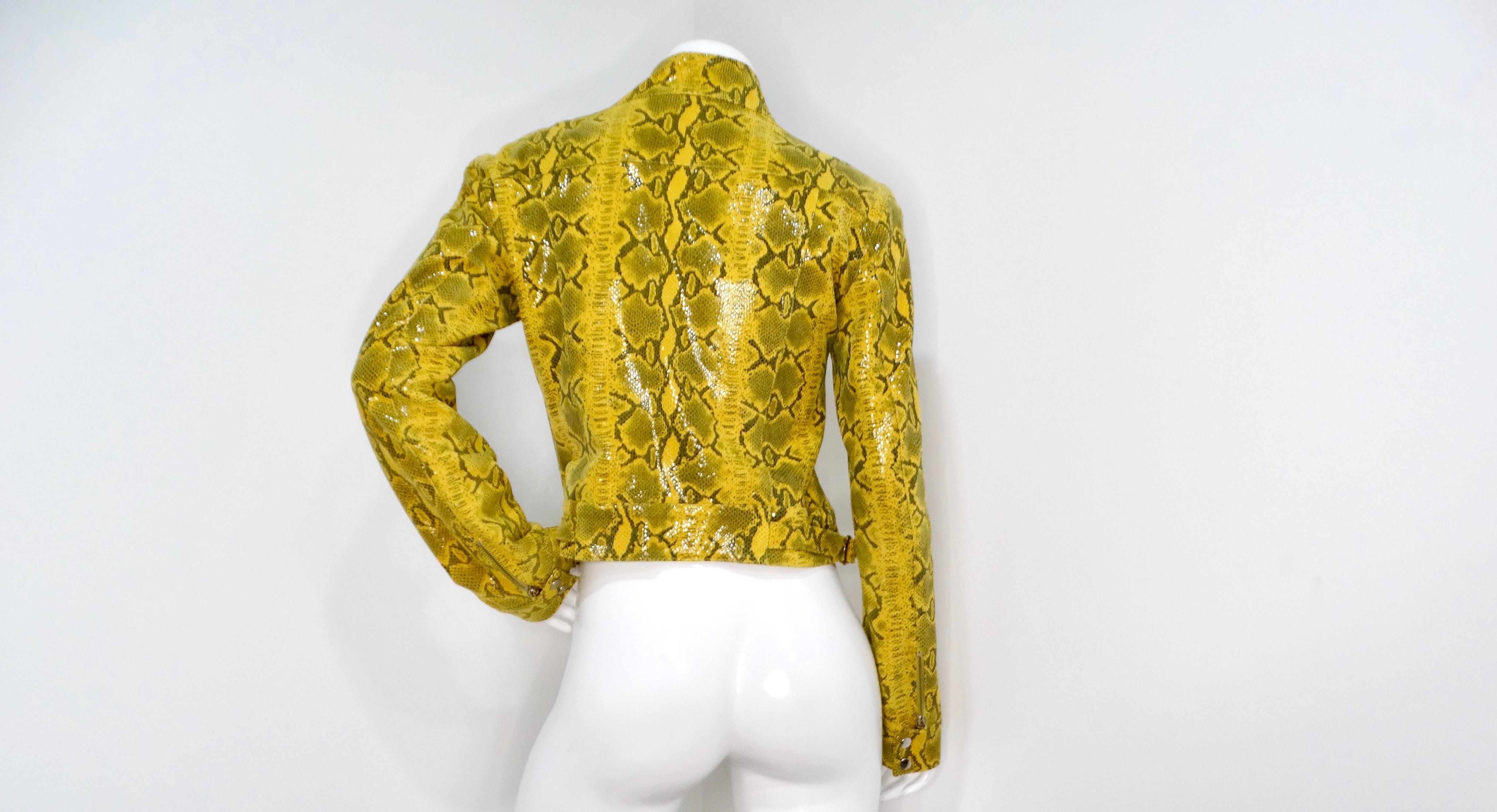 Y2k Yellow Python-Print Suede Biker Style Jacket 1