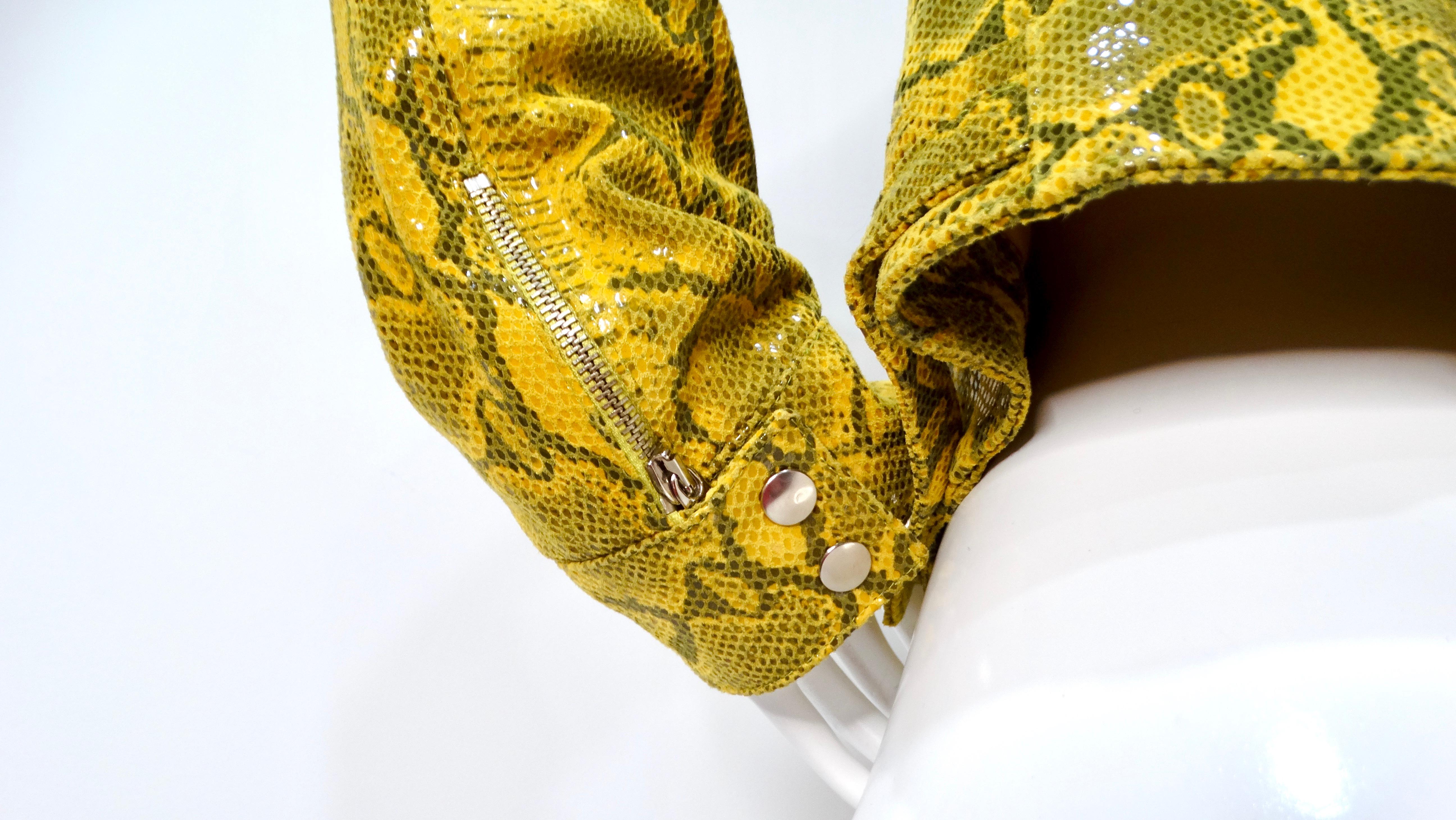 Y2k Yellow Python-Print Suede Biker Style Jacket 2