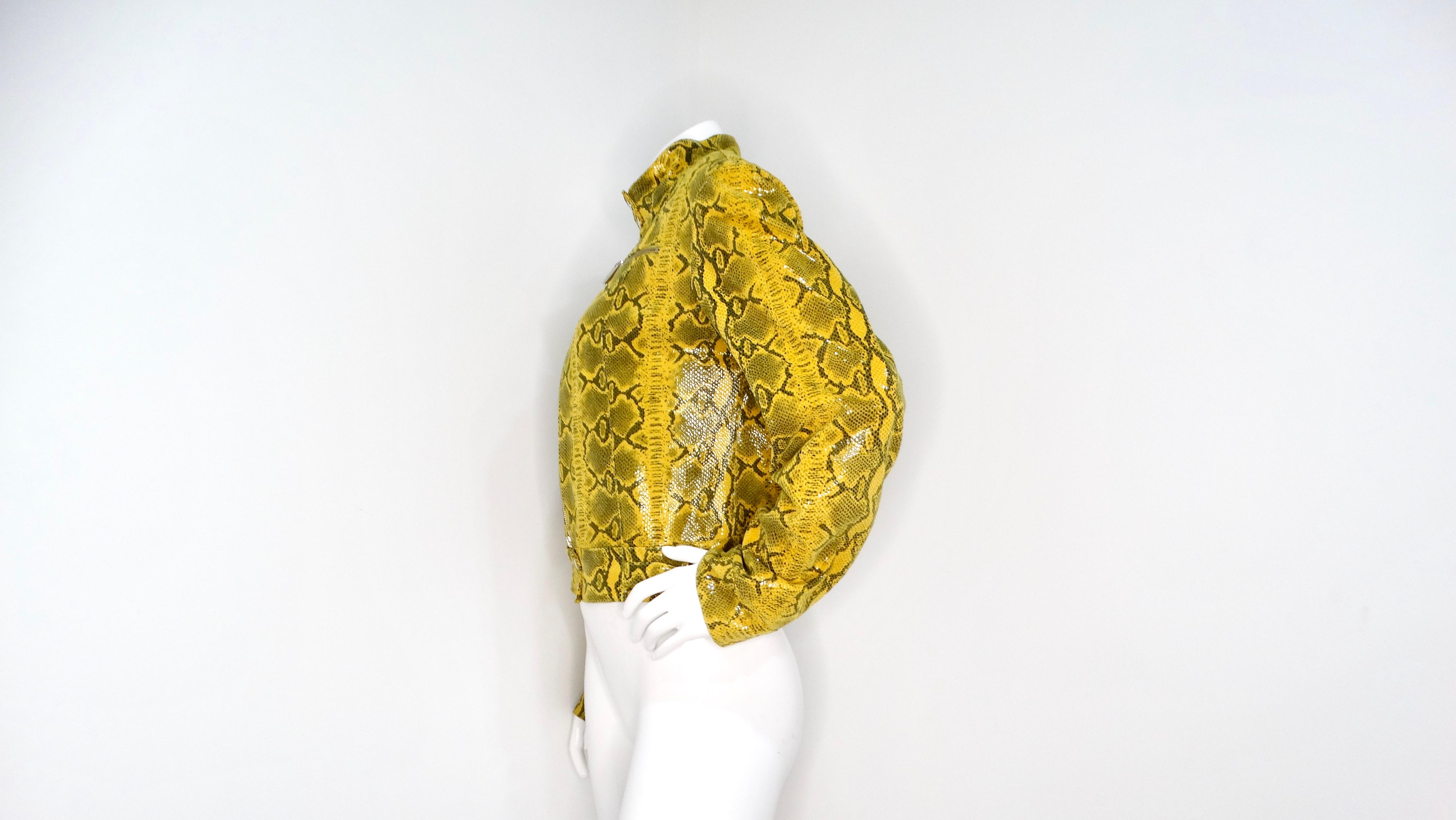 Y2k Yellow Python-Print Suede Biker Style Jacket 3