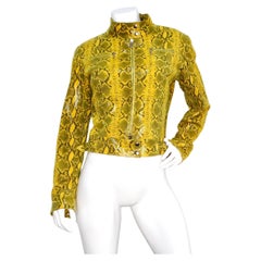 Y2k Yellow Python-Print Suede Biker Style Jacket