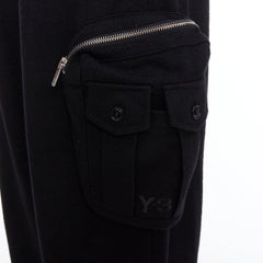 Y3 black wooly silver zip stripes opening asymmetric cargo joggers M