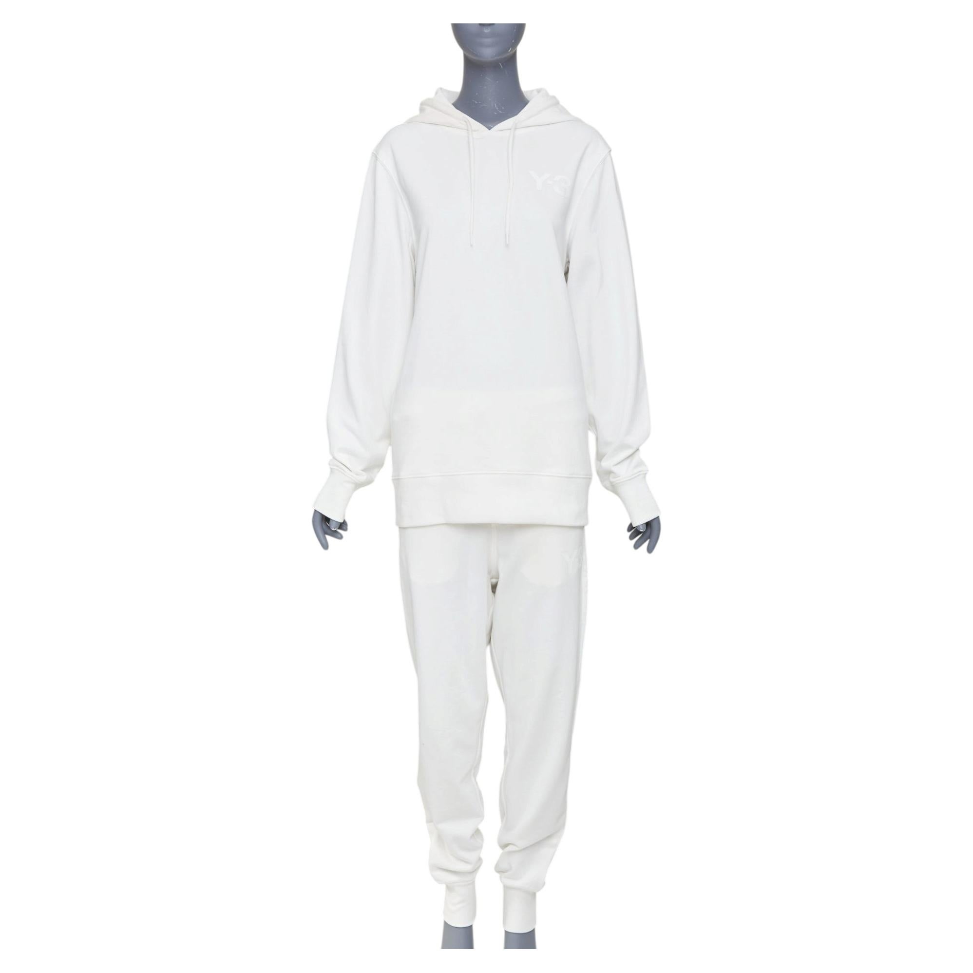 Pre-owned Y-3 Y3 Classic Core White Printed Logo Sleeved Hoodie Jogger Track Pants Set S